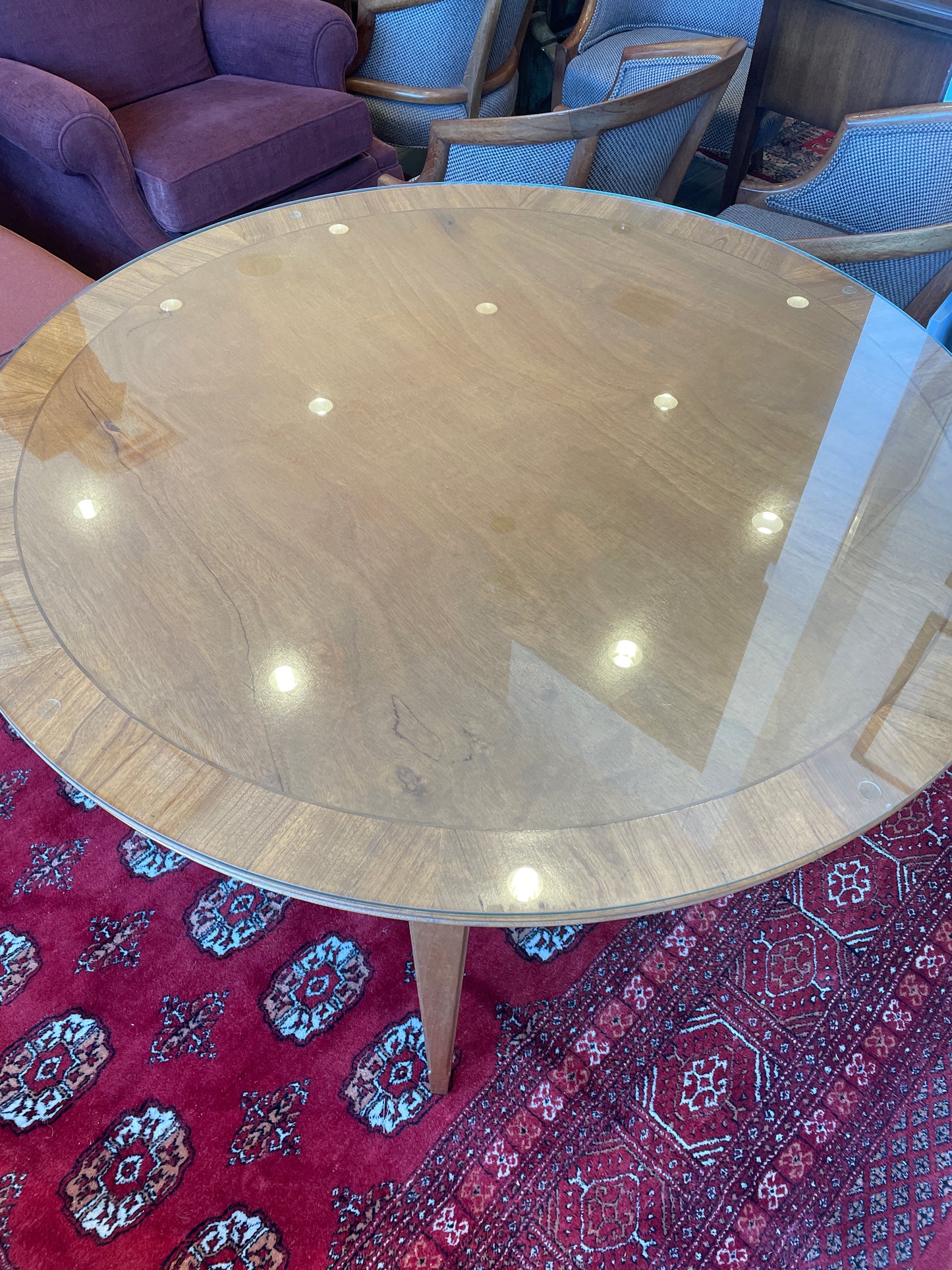 Mid Century Game Table and 4 Barrel Chairs, AS IS (0F8001)