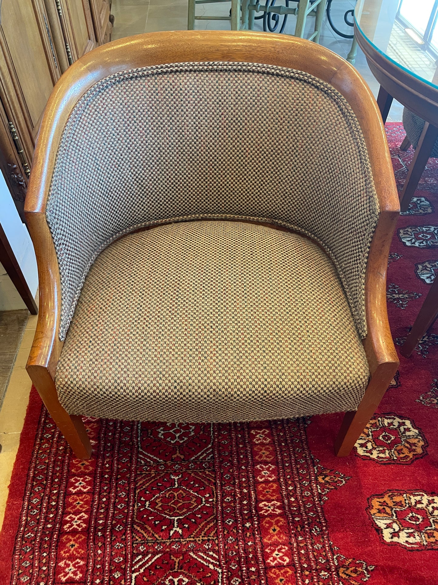 Mid Century Game Table and 4 Barrel Chairs, AS IS (0F8001)
