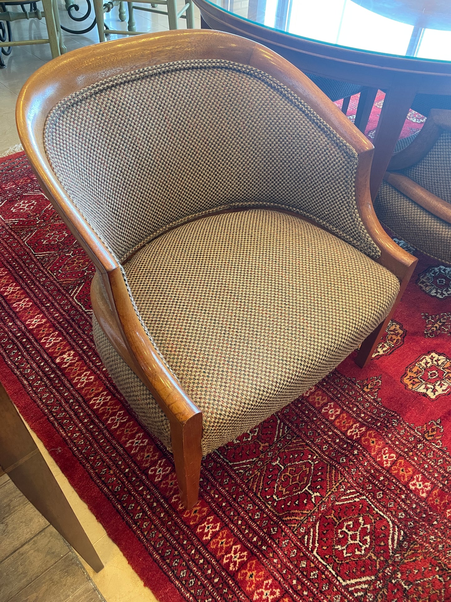 Mid Century Game Table and 4 Barrel Chairs, AS IS (0F8001)