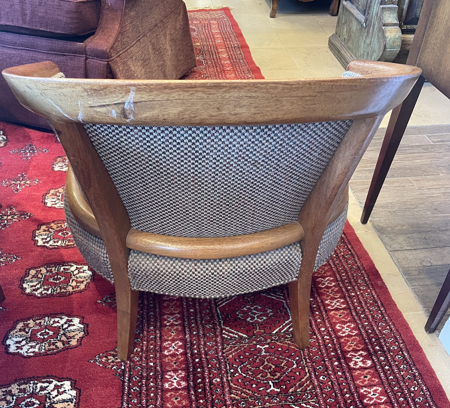 Mid Century Game Table and 4 Barrel Chairs, AS IS (0F8001)