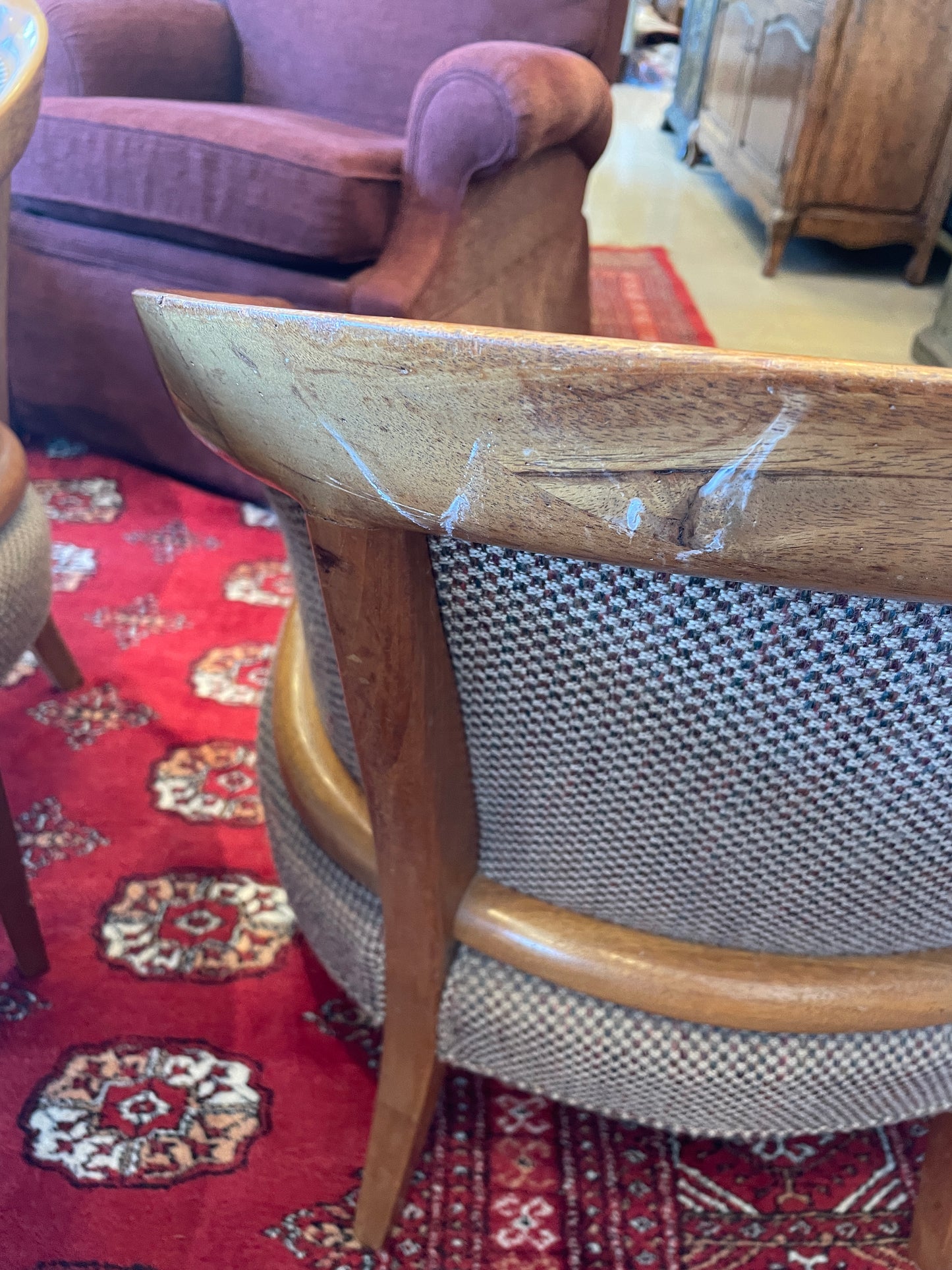 Mid Century Game Table and 4 Barrel Chairs, AS IS (0F8001)