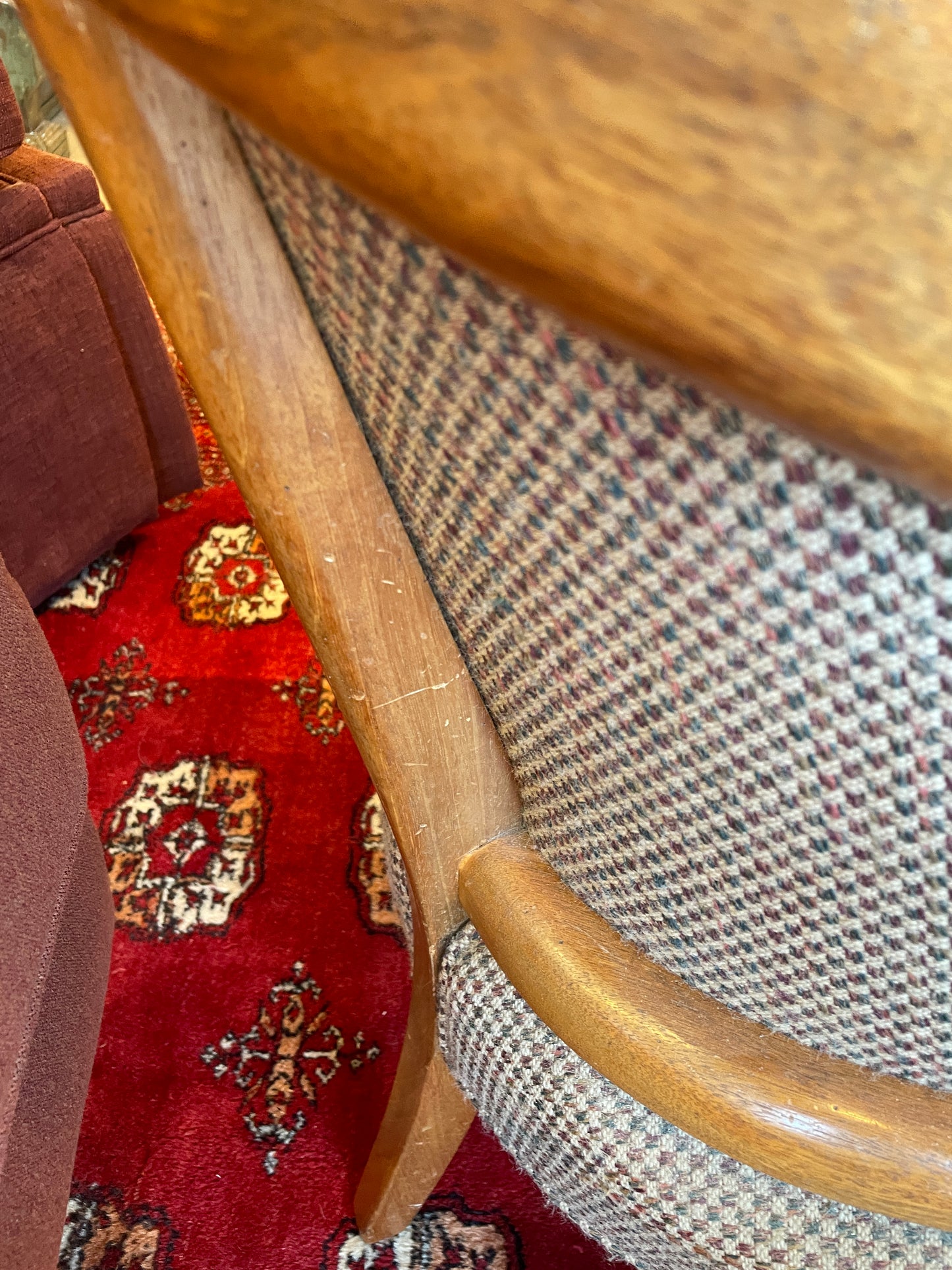 Mid Century Game Table and 4 Barrel Chairs, AS IS (0F8001)