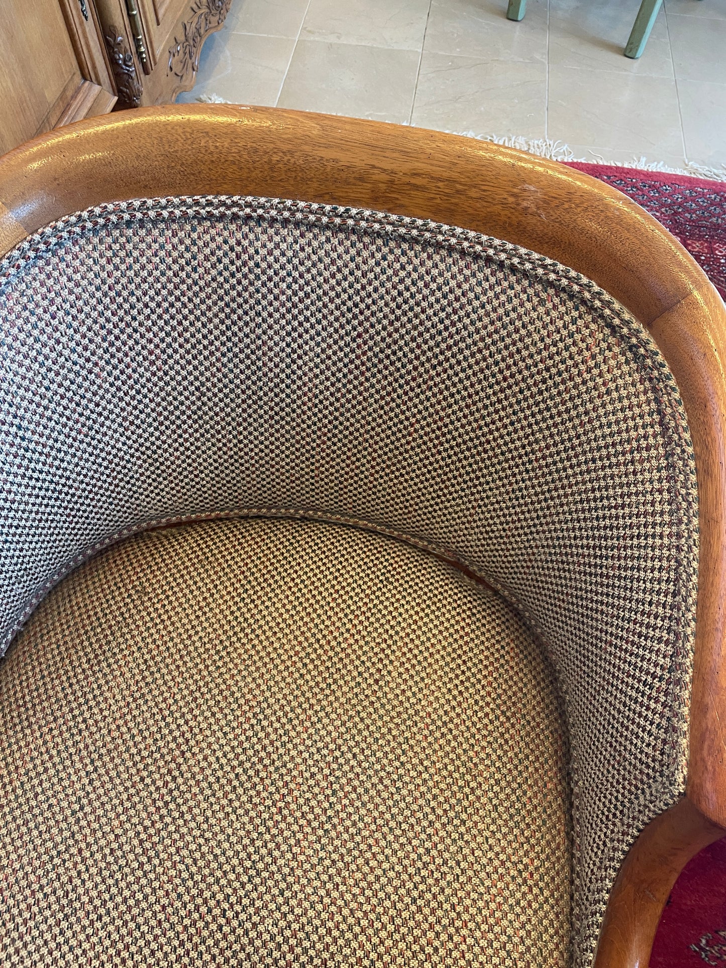 Mid Century Game Table and 4 Barrel Chairs, AS IS (0F8001)