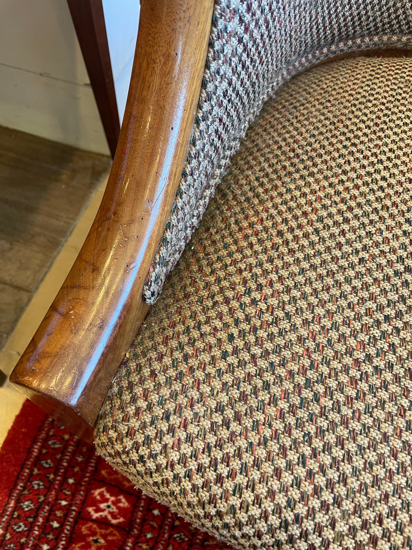 Mid Century Game Table and 4 Barrel Chairs, AS IS (0F8001)
