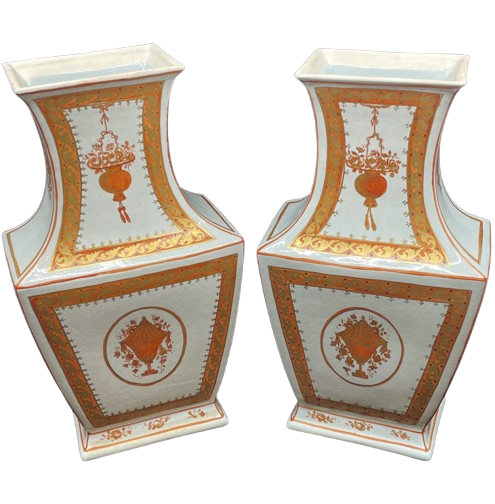 Pair of Mottahedeh Lowestoft Vases, AS IS (no tops) (0F8009)