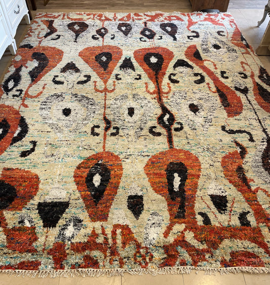 Ethan Allen Shaggy Rug, Reds, Blacks, Yellows (03G006)