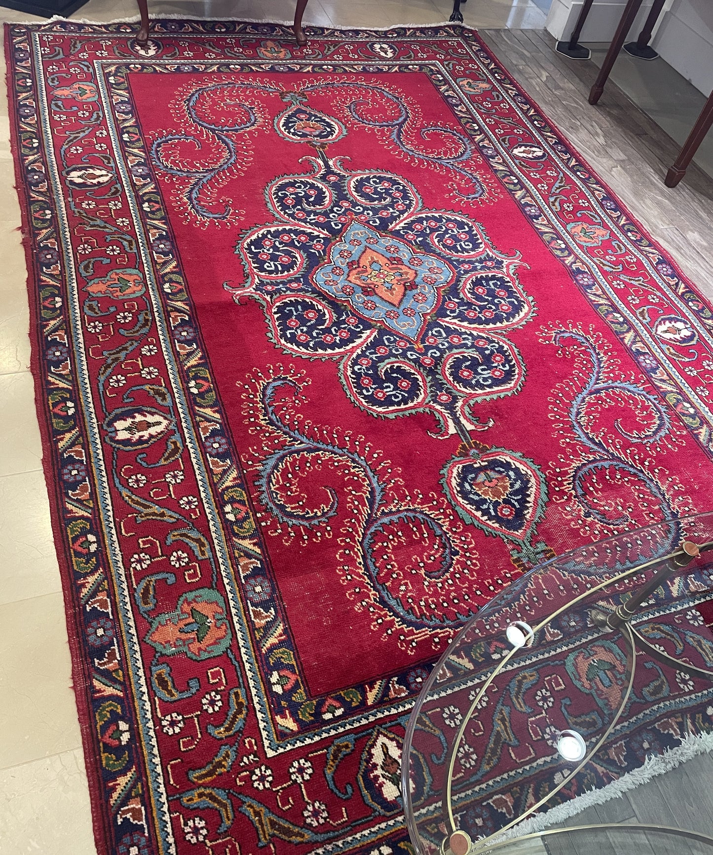Antique Persian Wool 10'x6.75' Reds with Swirl and Center Medallion AS IS (0EY00A)