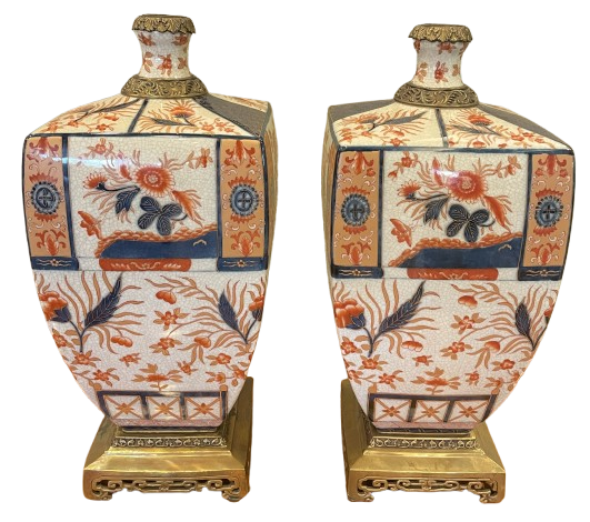 Castilian Imari Style Vases with Bronze, a pair (0F9001)