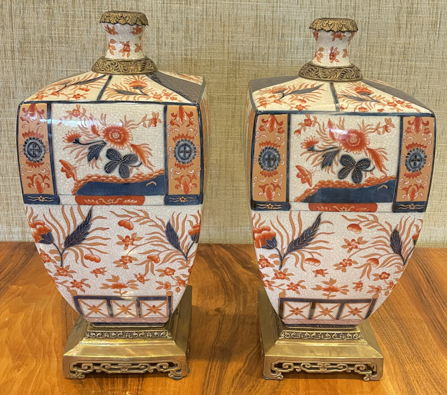 Castilian Imari Style Vases with Bronze, a pair (0F9001)