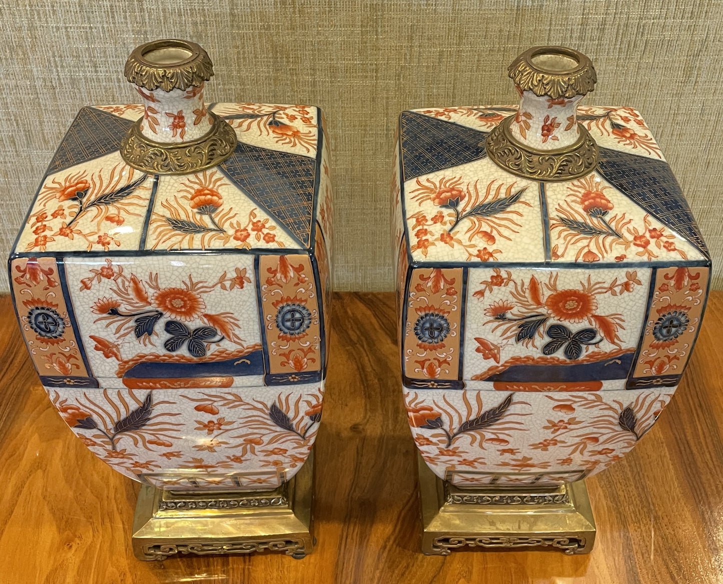 Castilian Imari Style Vases with Bronze, a pair (0F9001)