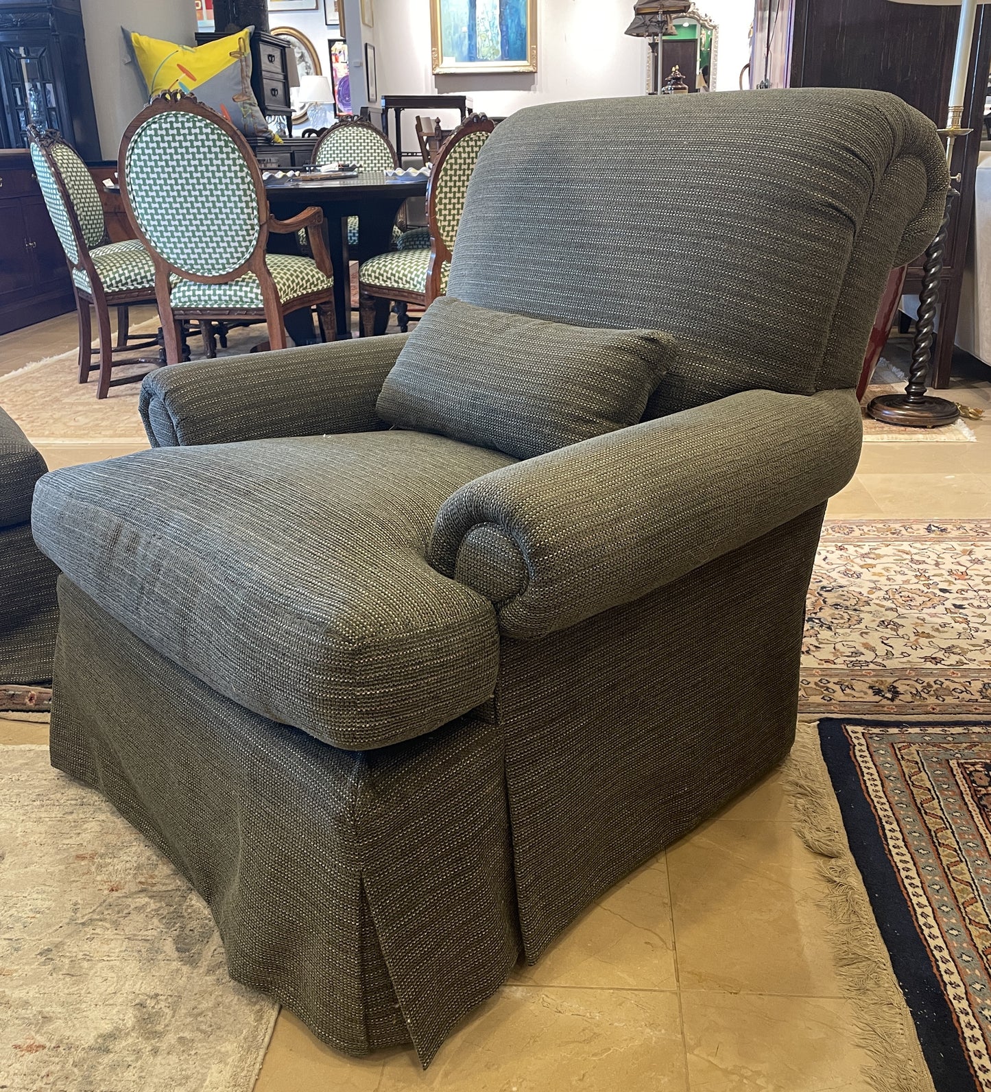 Green Upholstered Occasional Chair and Ottoman (0BZ008)