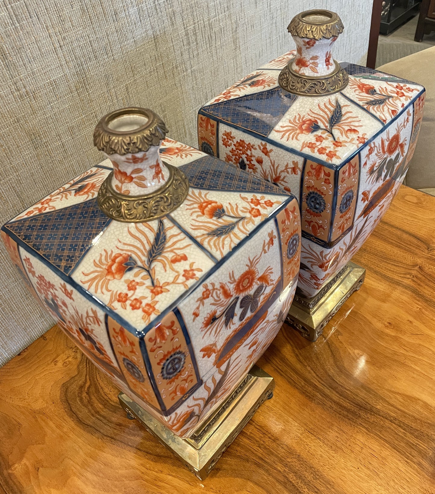 Castilian Imari Style Vases with Bronze, a pair (0F9001)