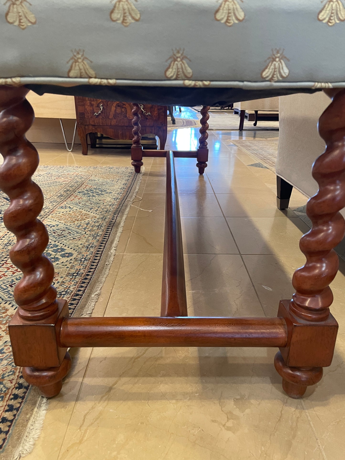 Barley Twist Leg Bench with Bumblebee Upholstery (0BZ00P)