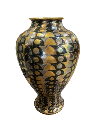 Polychrome Silvered Floor Vase, Signed (0FA002)