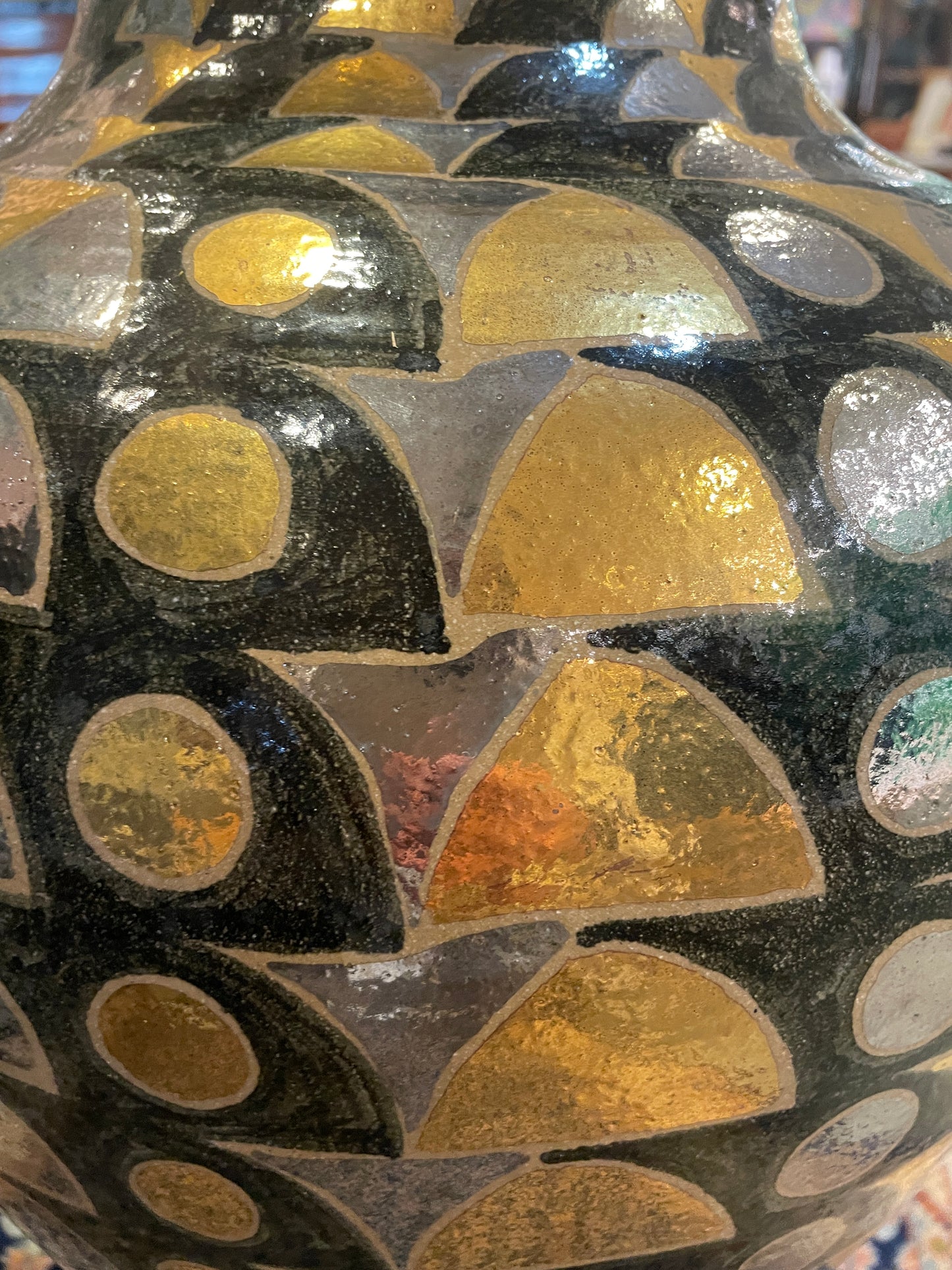 Polychrome Silvered Floor Vase, Signed (0FA002)