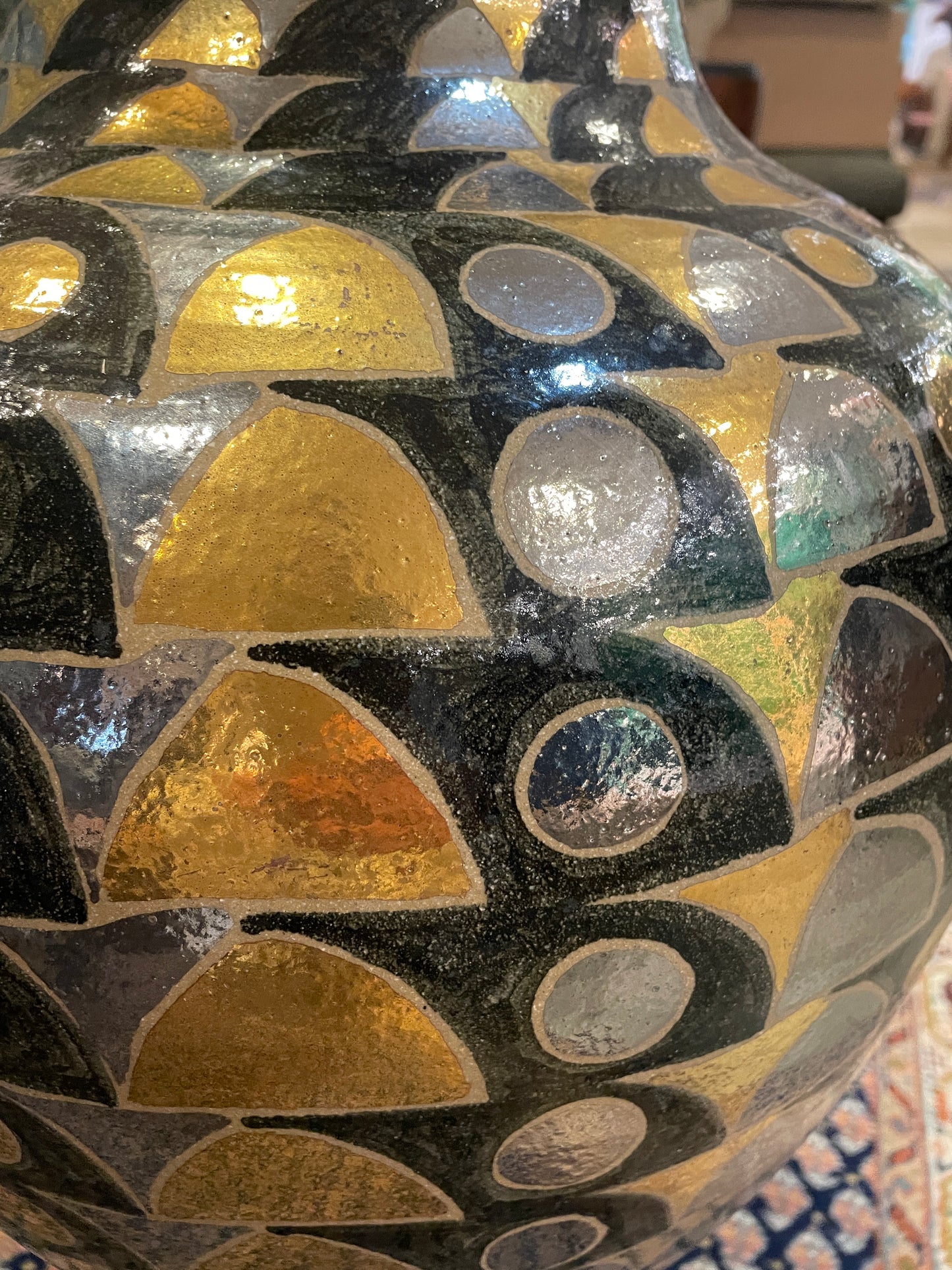 Polychrome Silvered Floor Vase, Signed (0FA002)