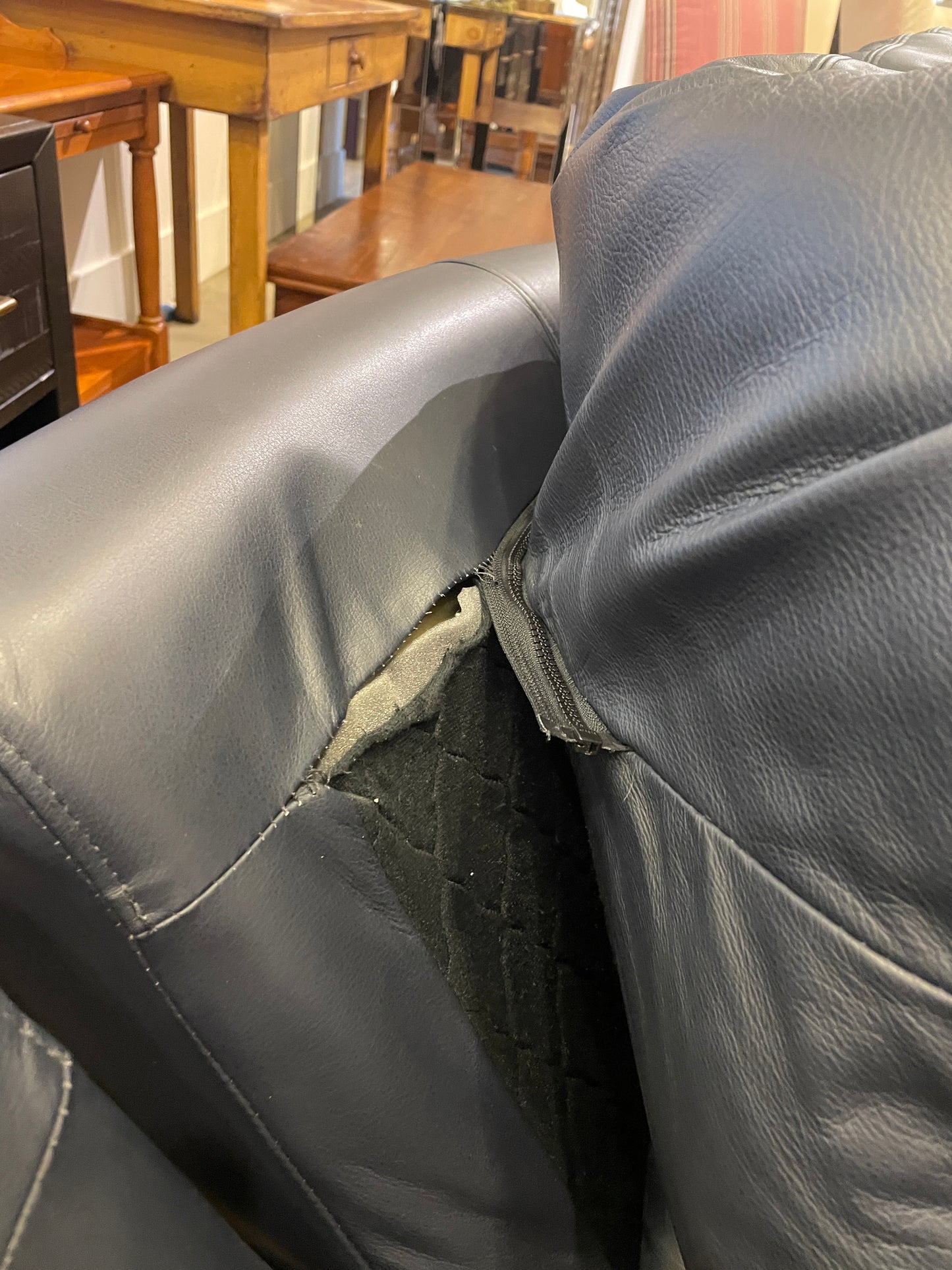 Navy Blue Leather Sectional, AS IS (0FA001)