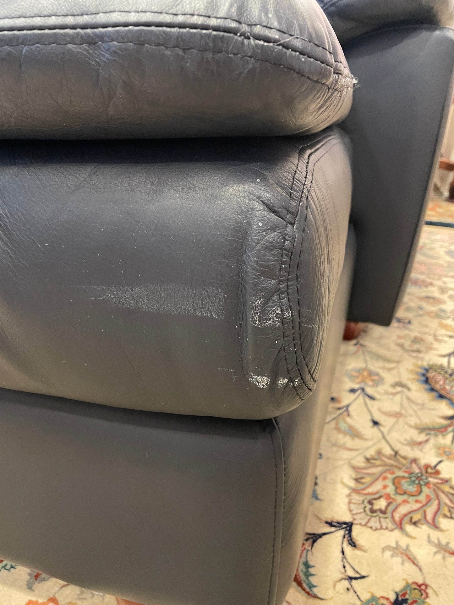 Navy Blue Leather Sectional, AS IS (0FA001)