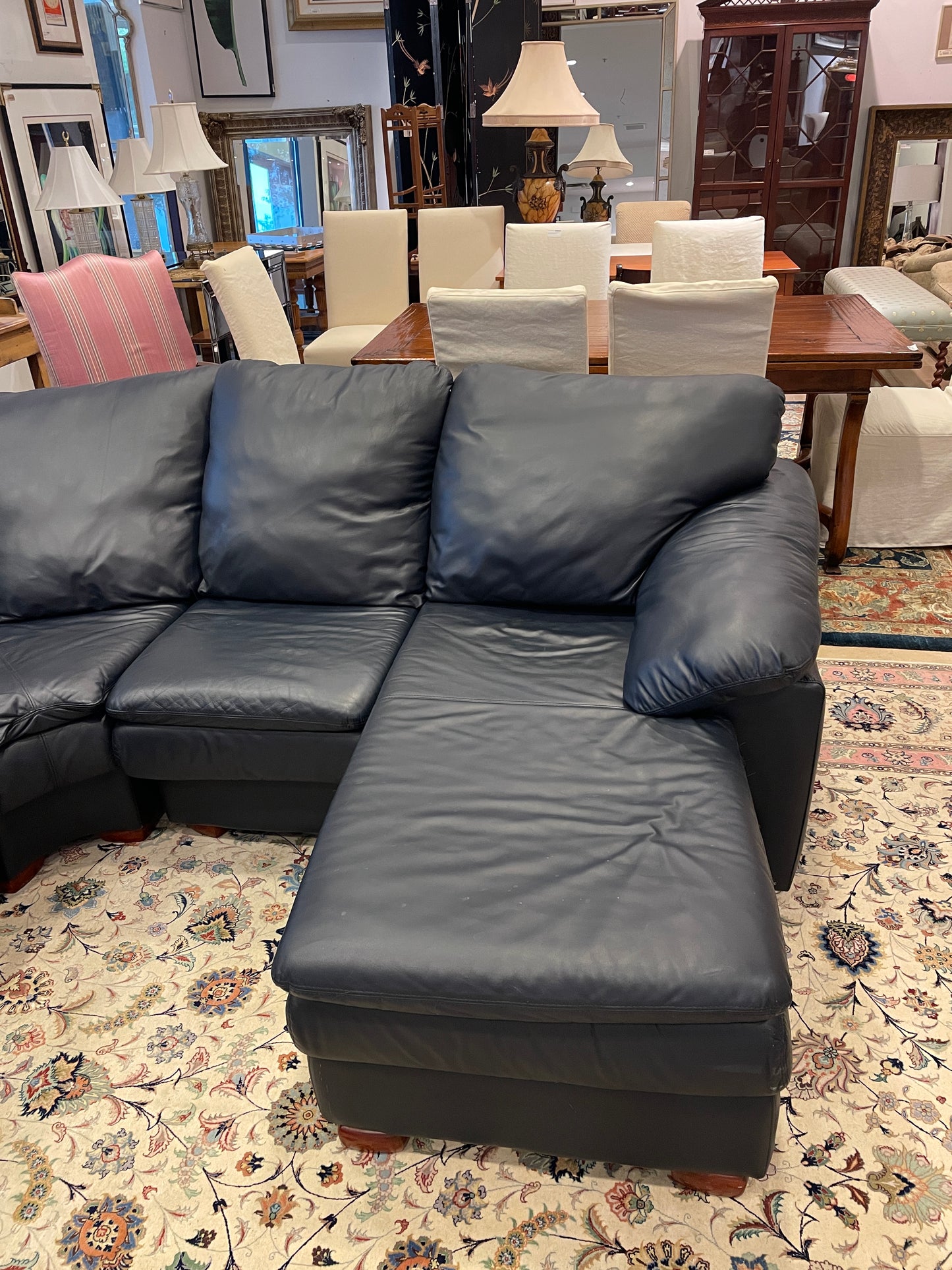 Navy Blue Leather Sectional, AS IS (0FA001)