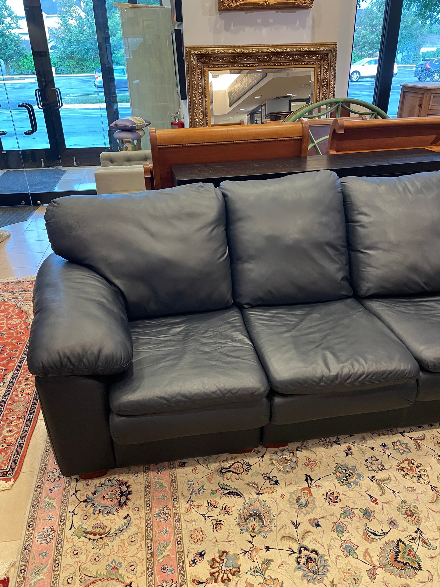 Navy Blue Leather Sectional, AS IS (0FA001)
