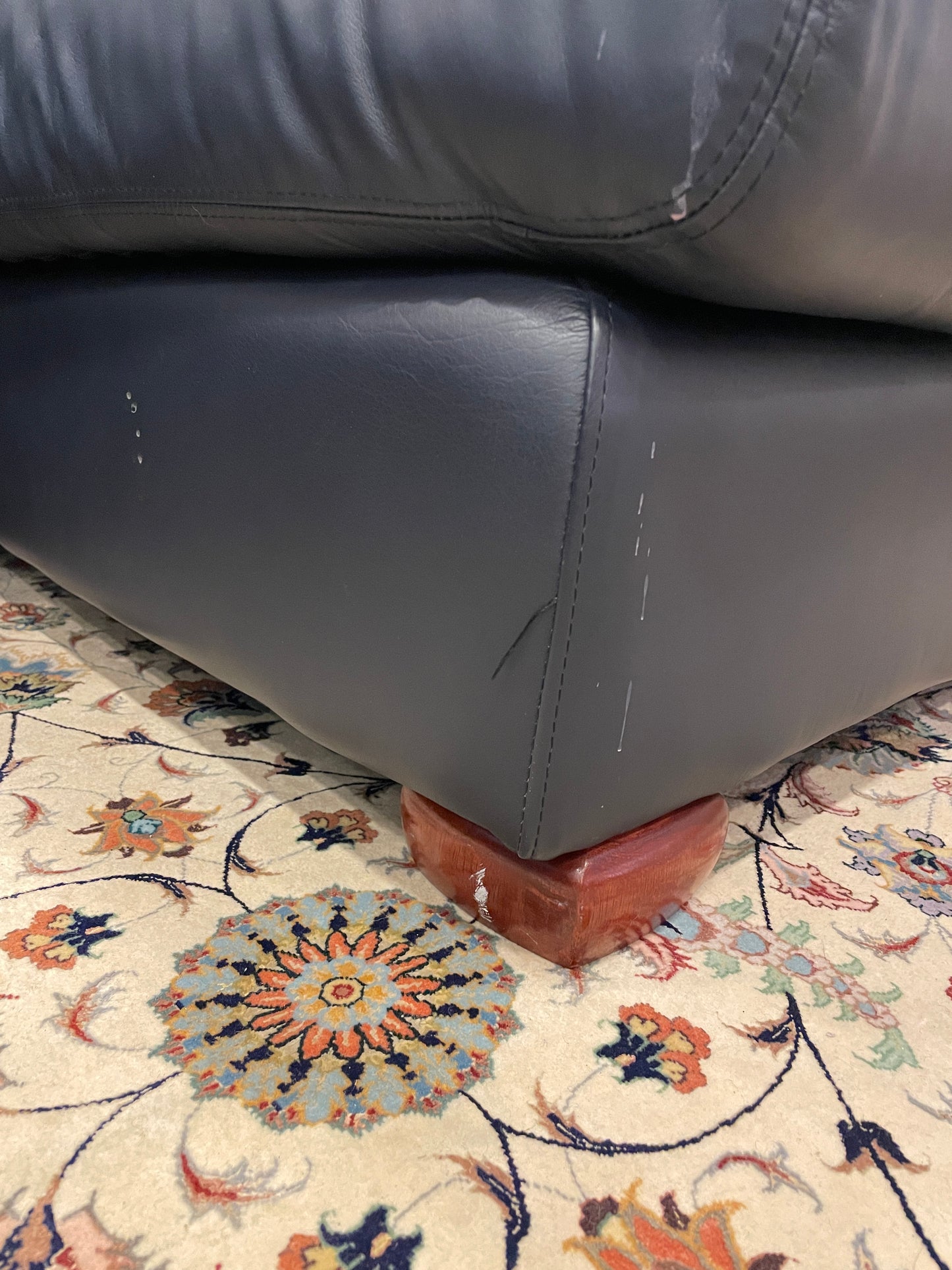 Navy Blue Leather Sectional, AS IS (0FA001)
