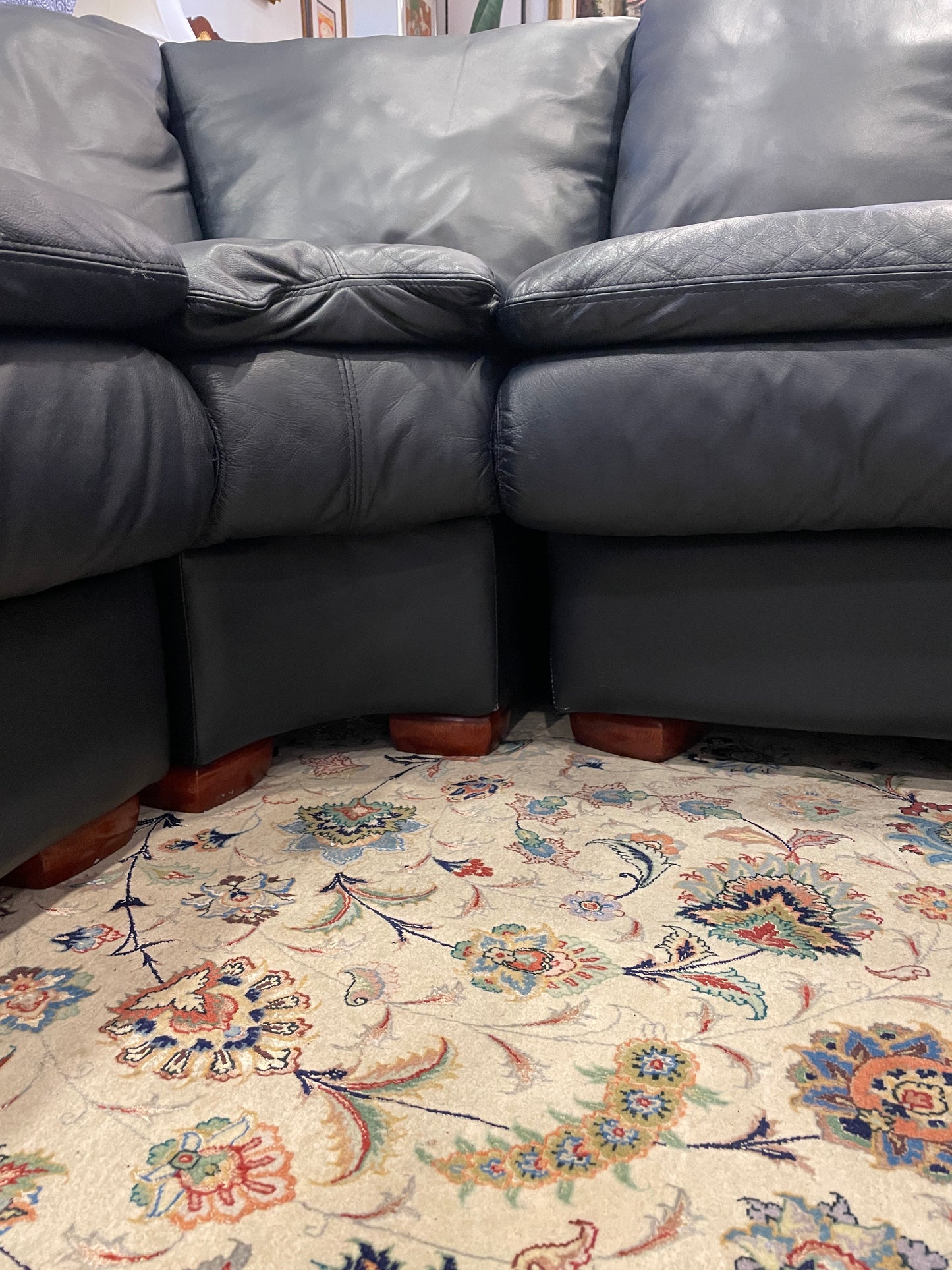 Navy Blue Leather Sectional, AS IS (0FA001)