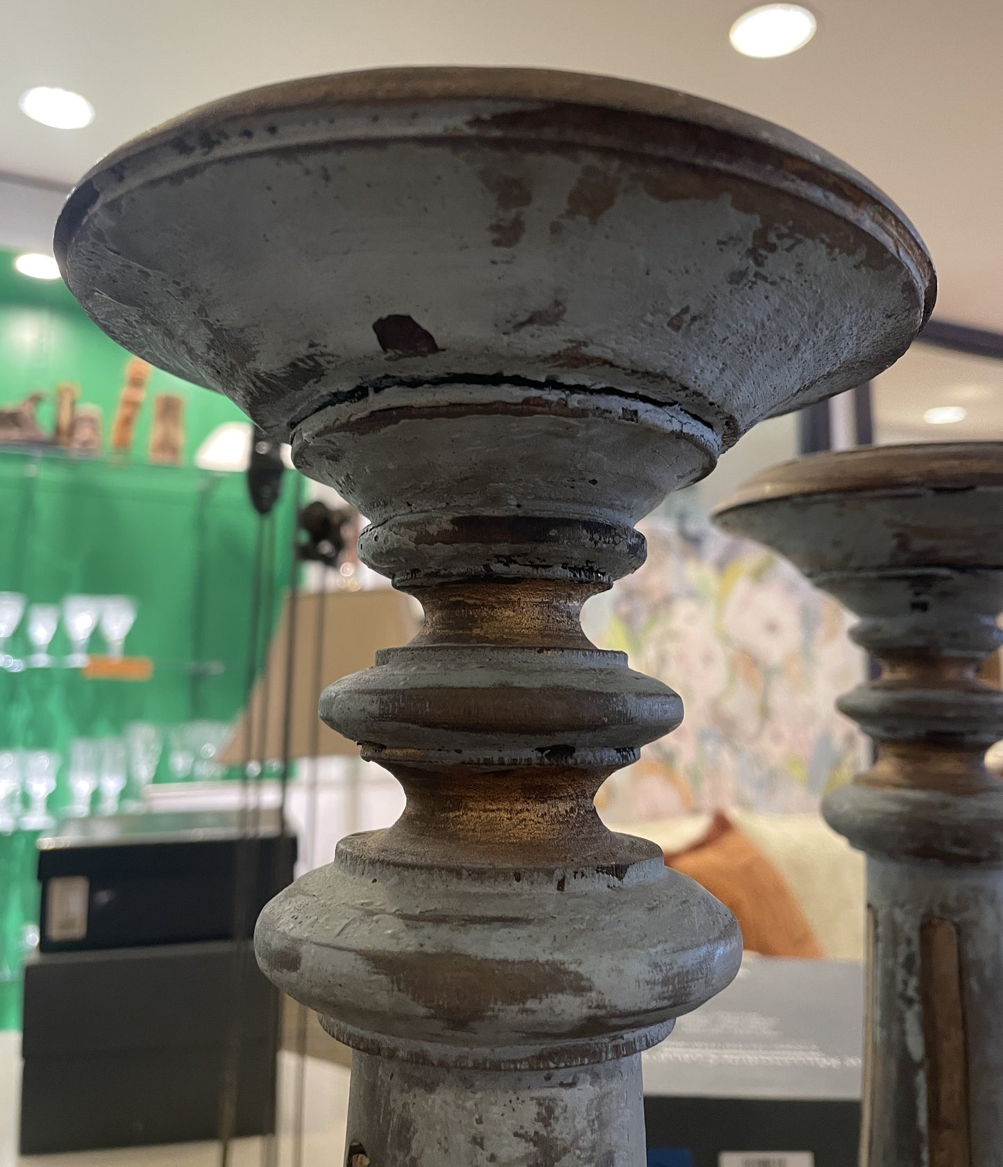 Antique Swedish Hand Carved Wooden Candle Pillars, a pair (01D01Z)