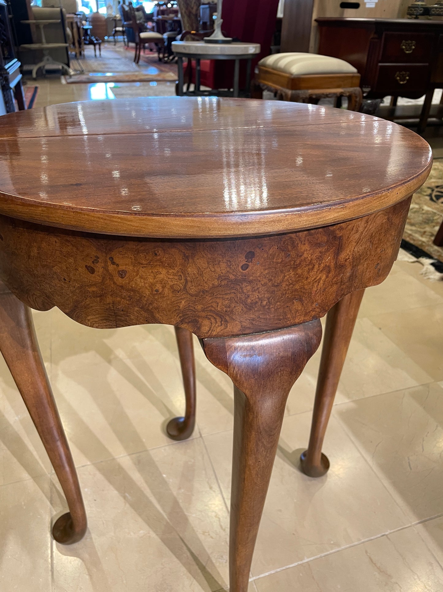 Baker Burled Demilune Flip Top Table, Small (0FB003)