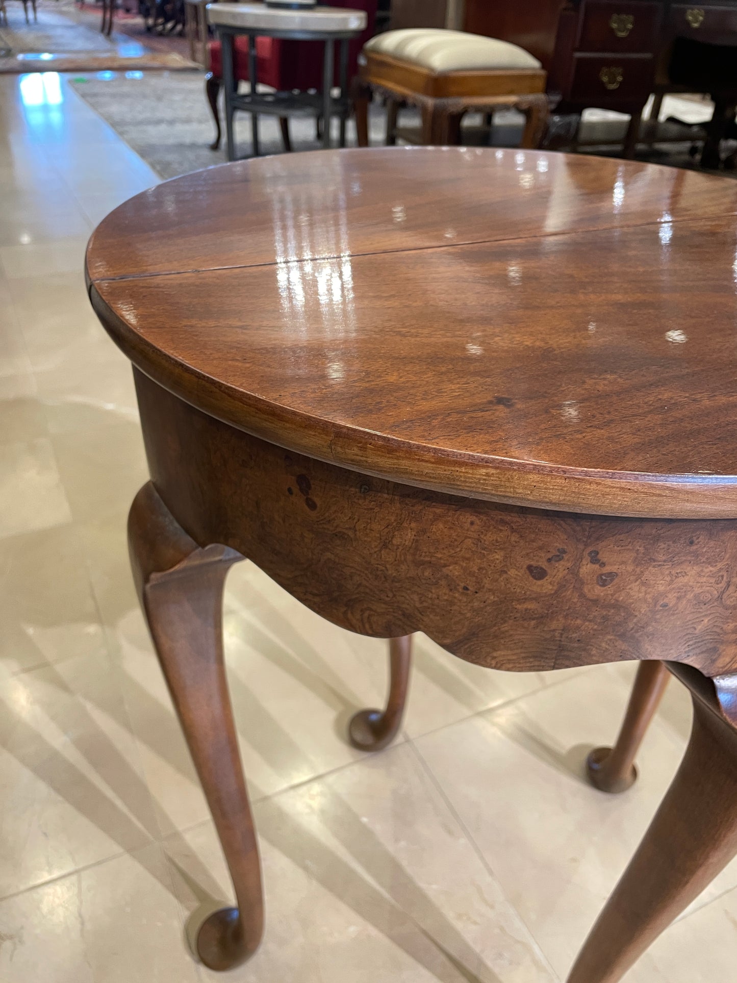 Baker Burled Demilune Flip Top Table, Small (0FB003)