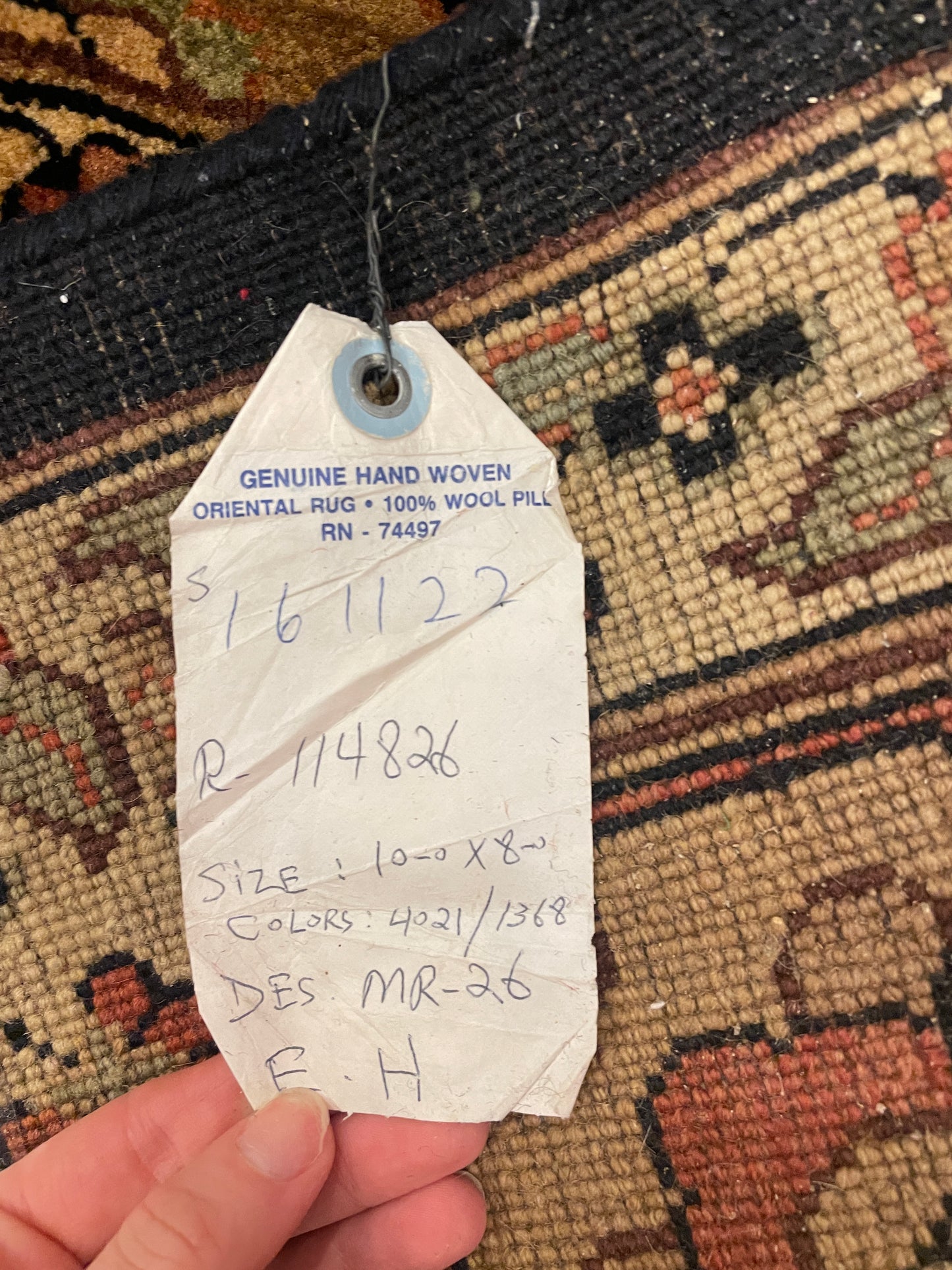 Hand Woven Wool Rug, black, mauve and blue (8x12) (0JQ00B)