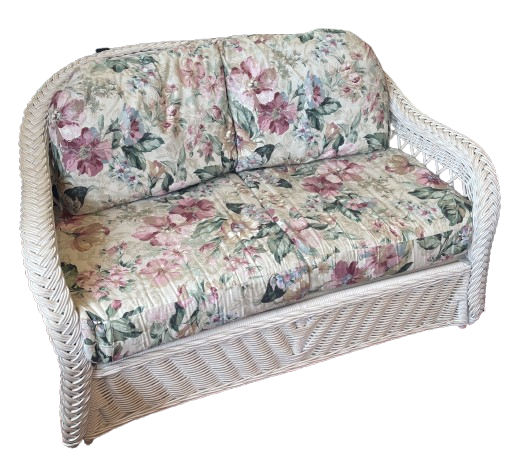 South Sea Rattan Loveseat with Floral Cushions (0FH001)