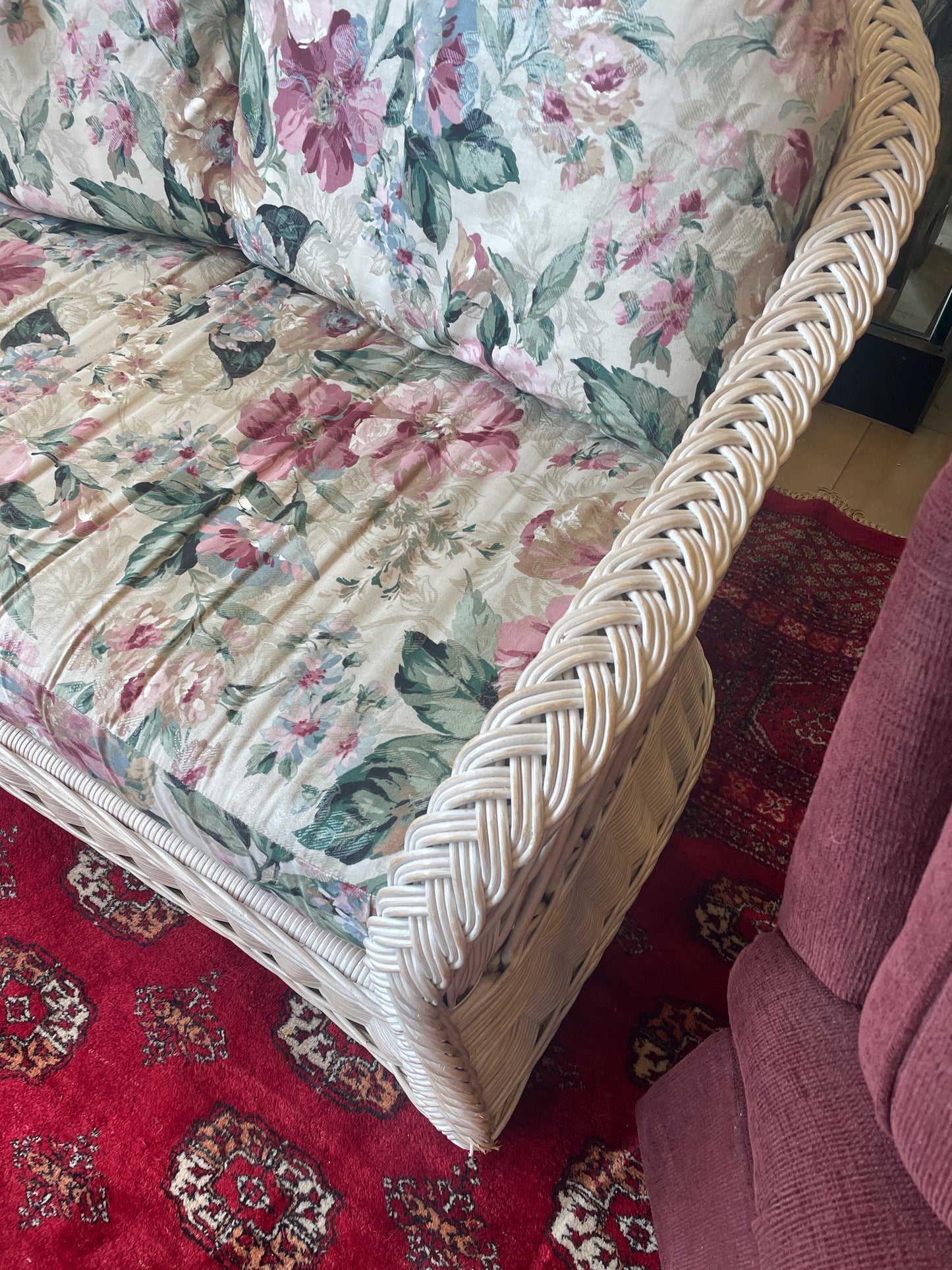South Sea Rattan Loveseat with Floral Cushions (0FH001)
