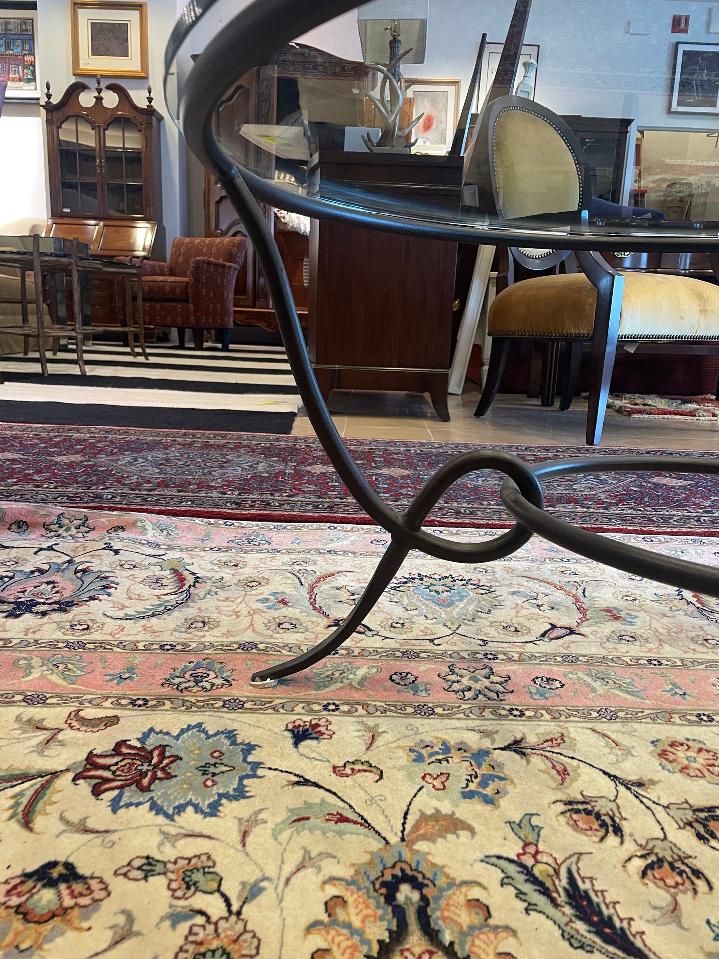 Vintage Arhaus Round Iron and glass coffee table (0FI001)