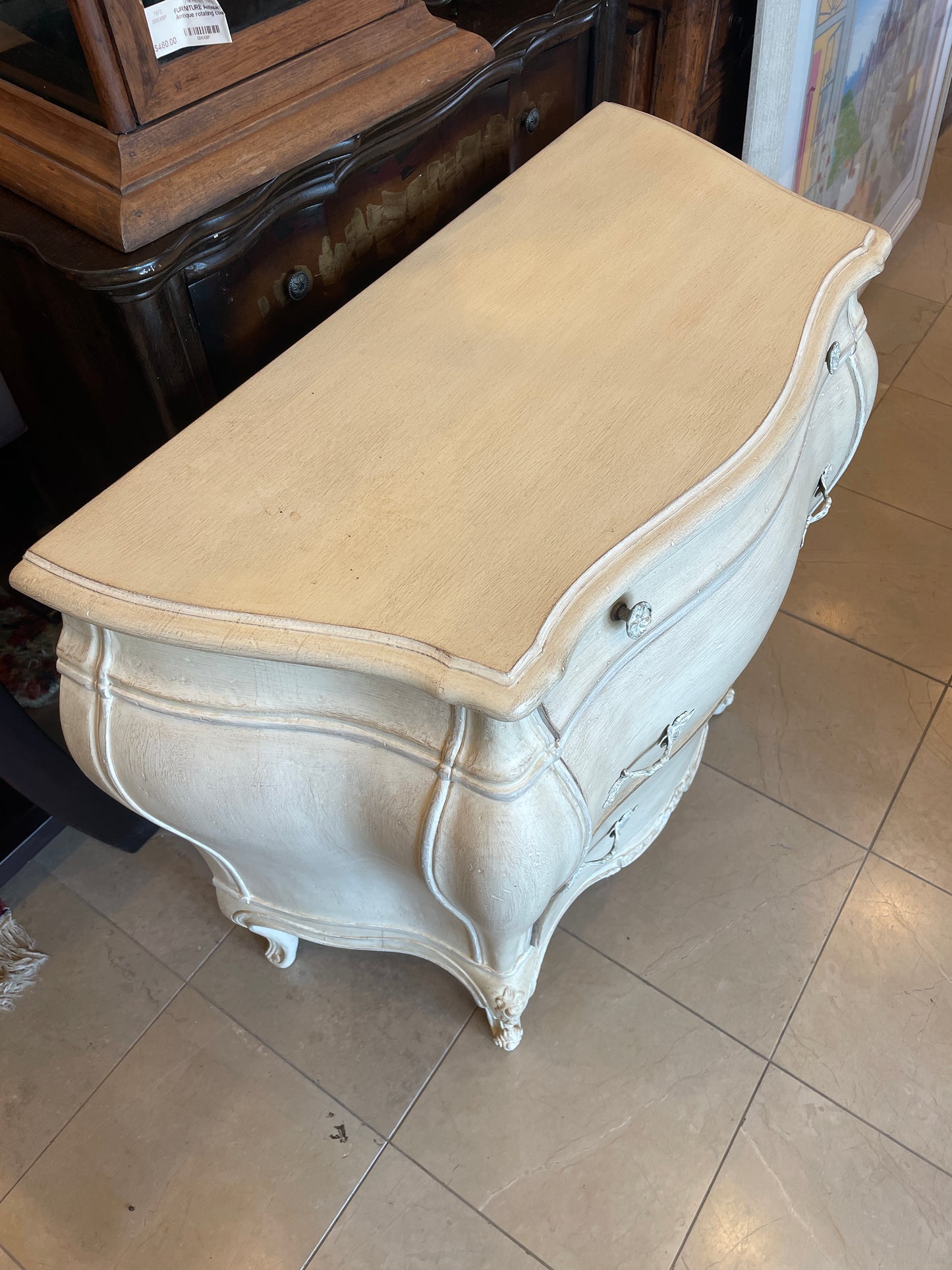 Small painted Bombe Chest, Cream