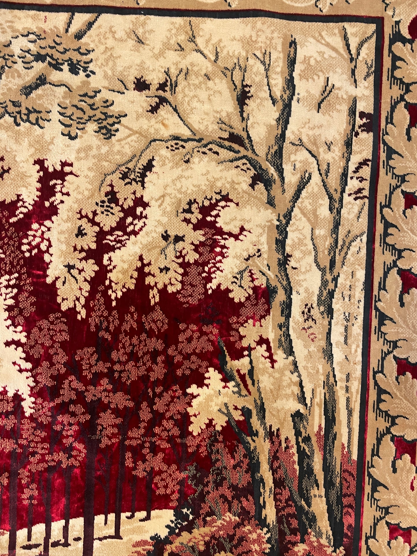 Vintage Belgium Silk Hunt Scene Tapestry/Rug (Approx. 4x6) (0JL006)