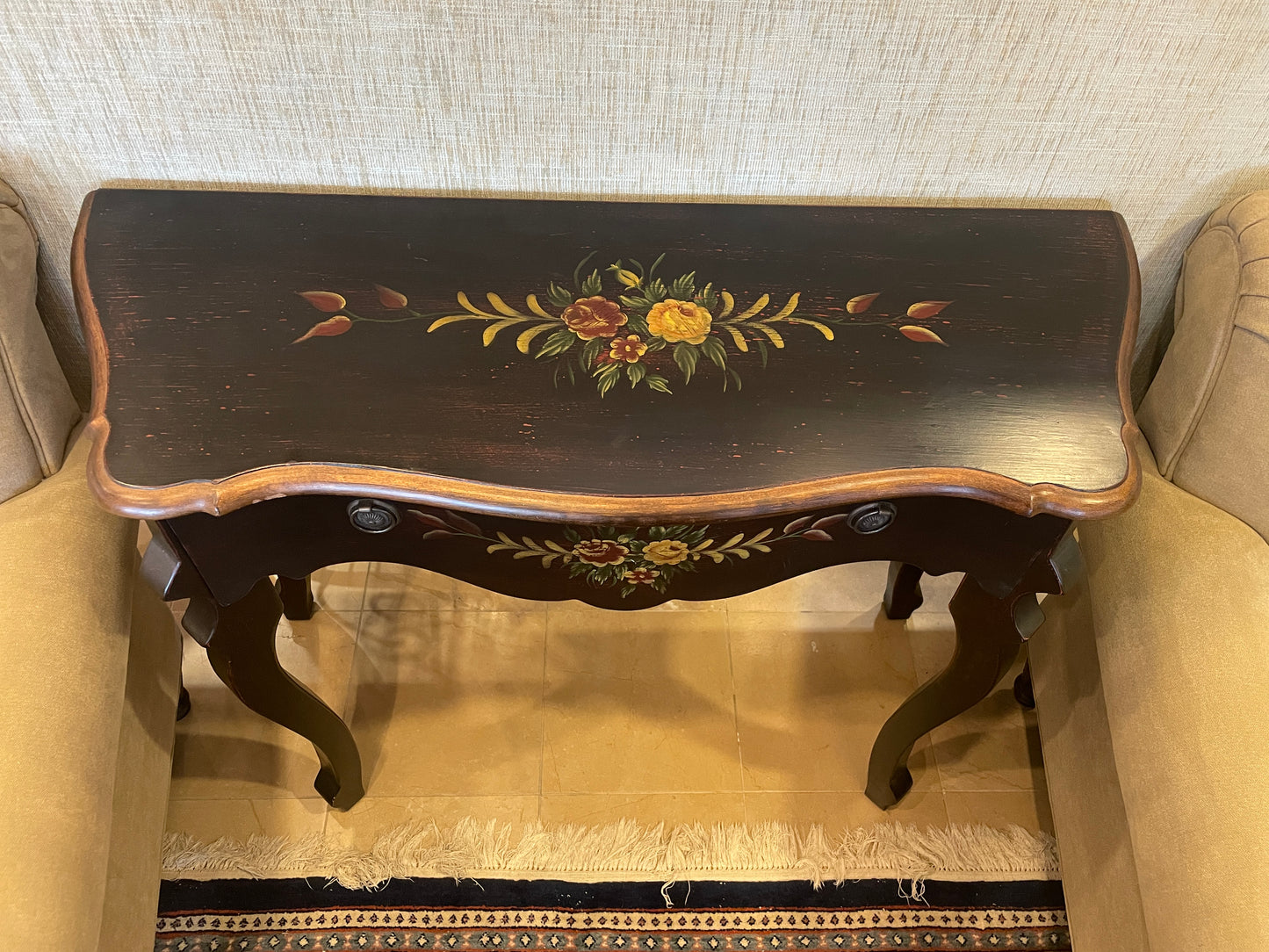 Black Floral demilune console