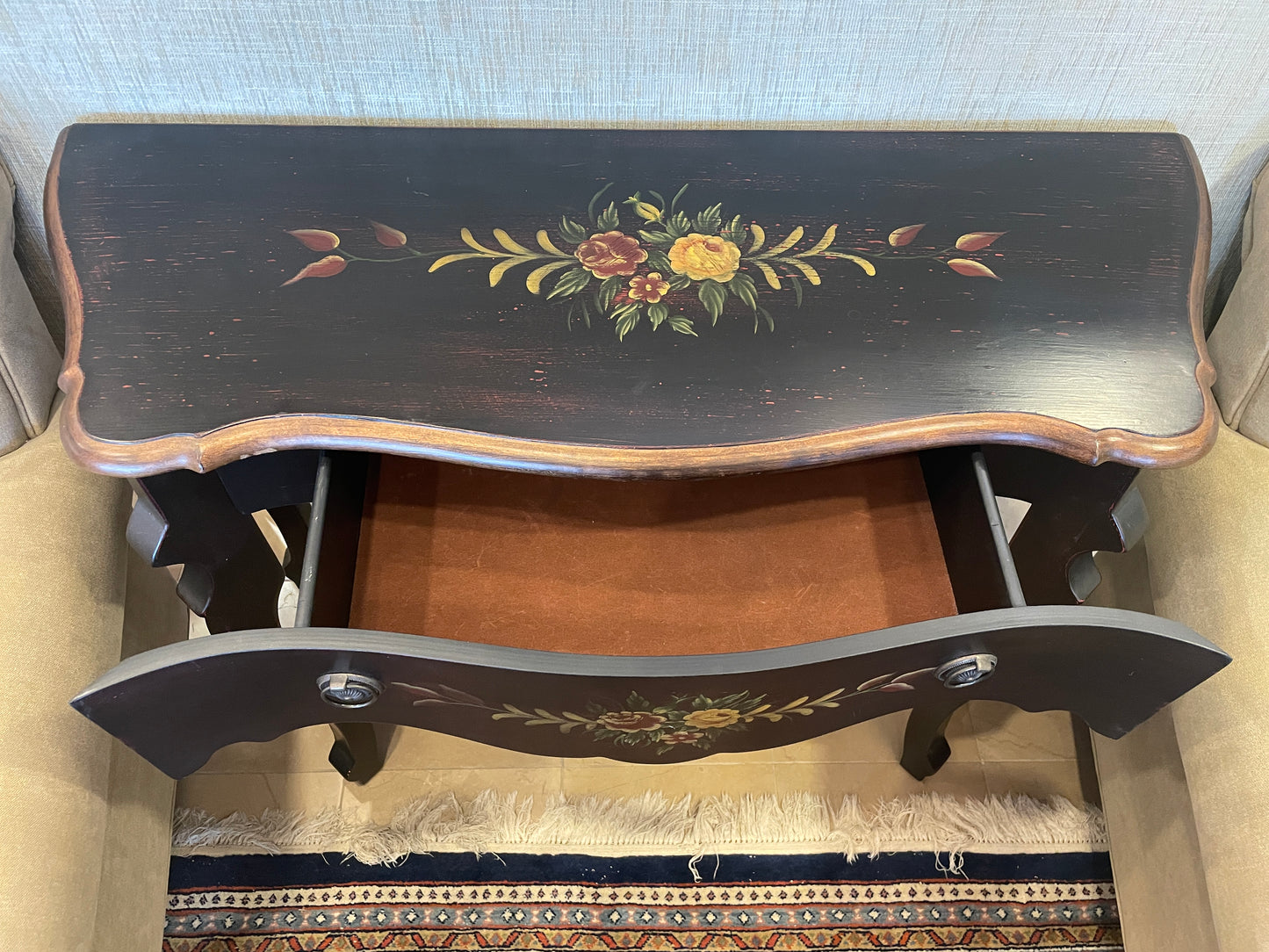Black Floral demilune console