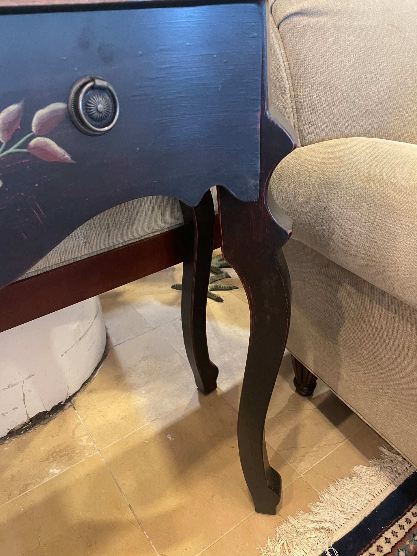 Black Floral demilune console