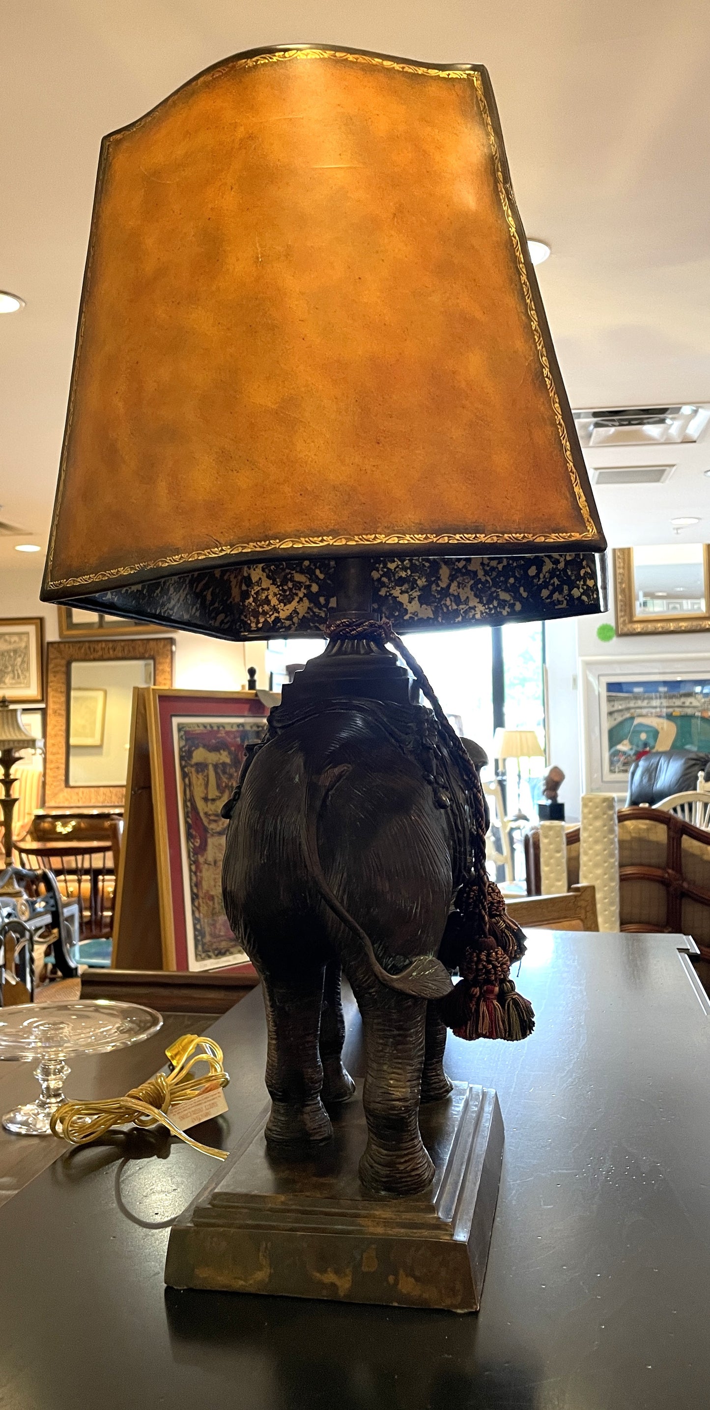 Maitland Smith Bronze Elephant lamp with leather shade (0G100D)