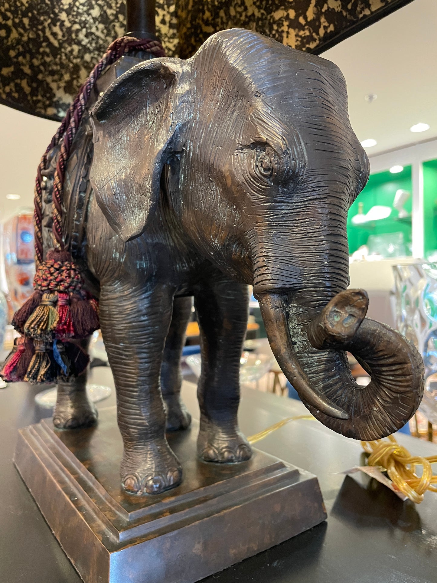 Maitland Smith Bronze Elephant lamp with leather shade (0G100D)