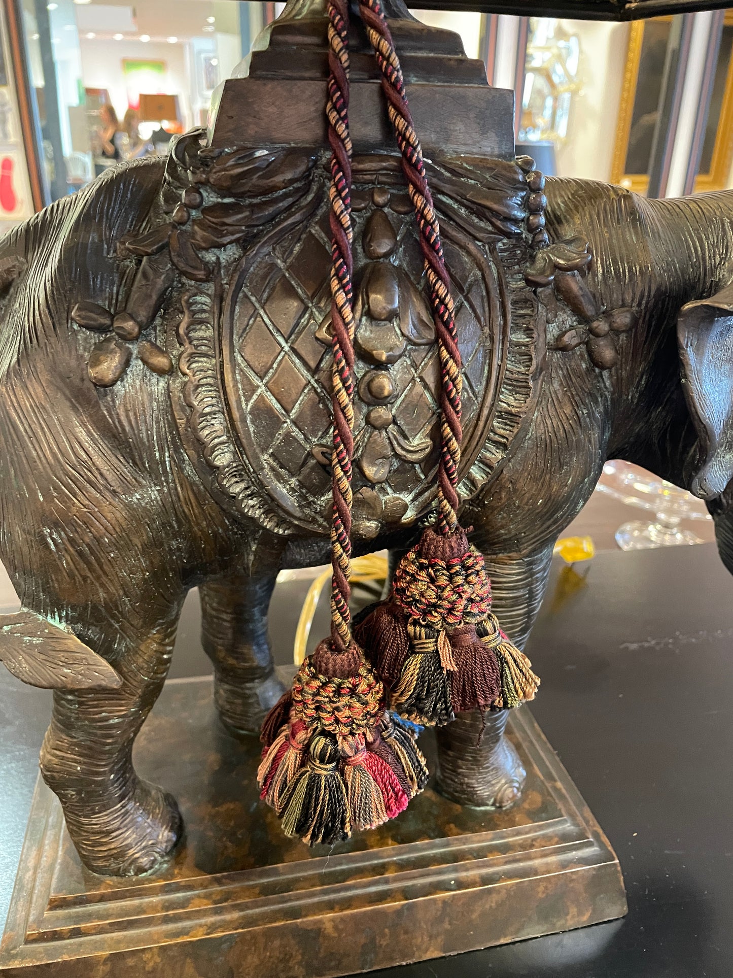 Maitland Smith Bronze Elephant lamp with leather shade (0G100D)