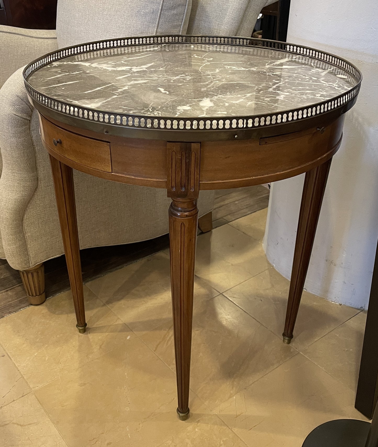 Vintage marble and maple end table with gallery, AS IS (0AN005)