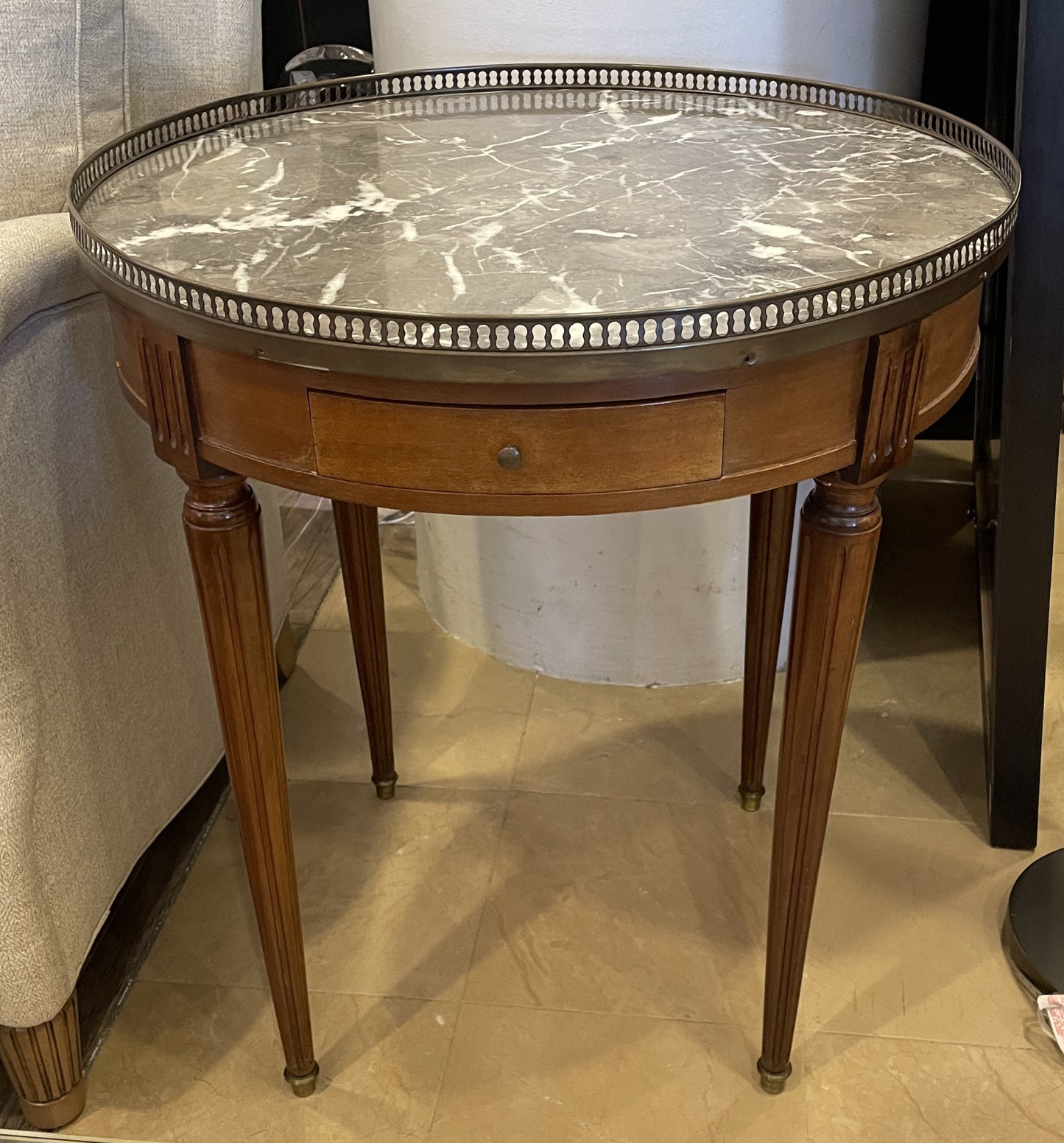 Vintage marble and maple end table with gallery, AS IS (0AN005)