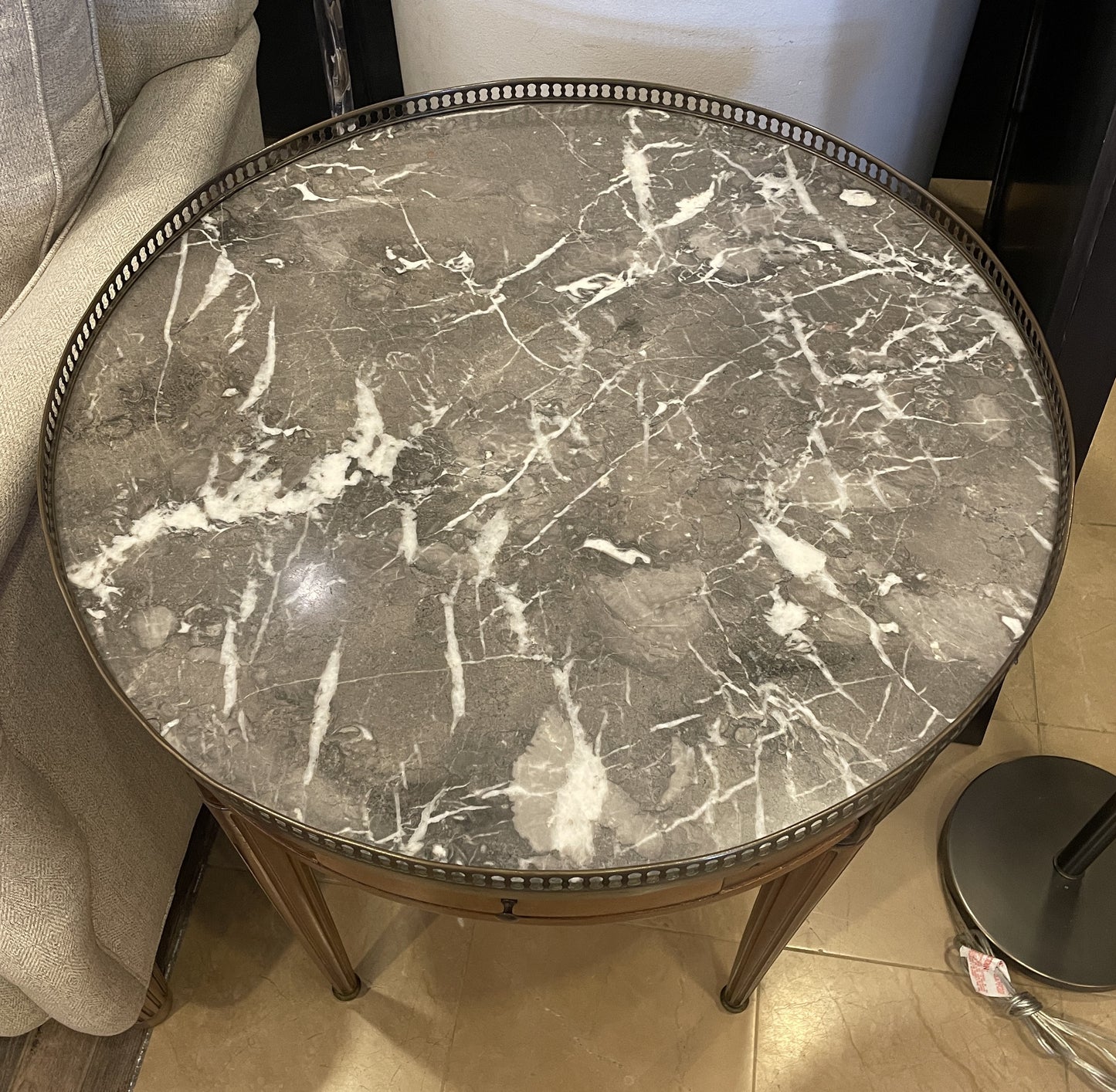 Vintage marble and maple end table with gallery, AS IS (0AN005)