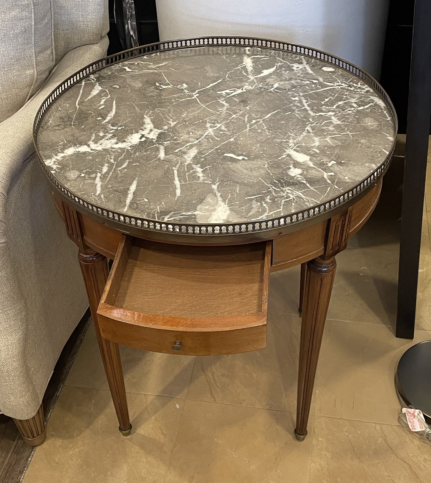 Vintage marble and maple end table with gallery, AS IS (0AN005)