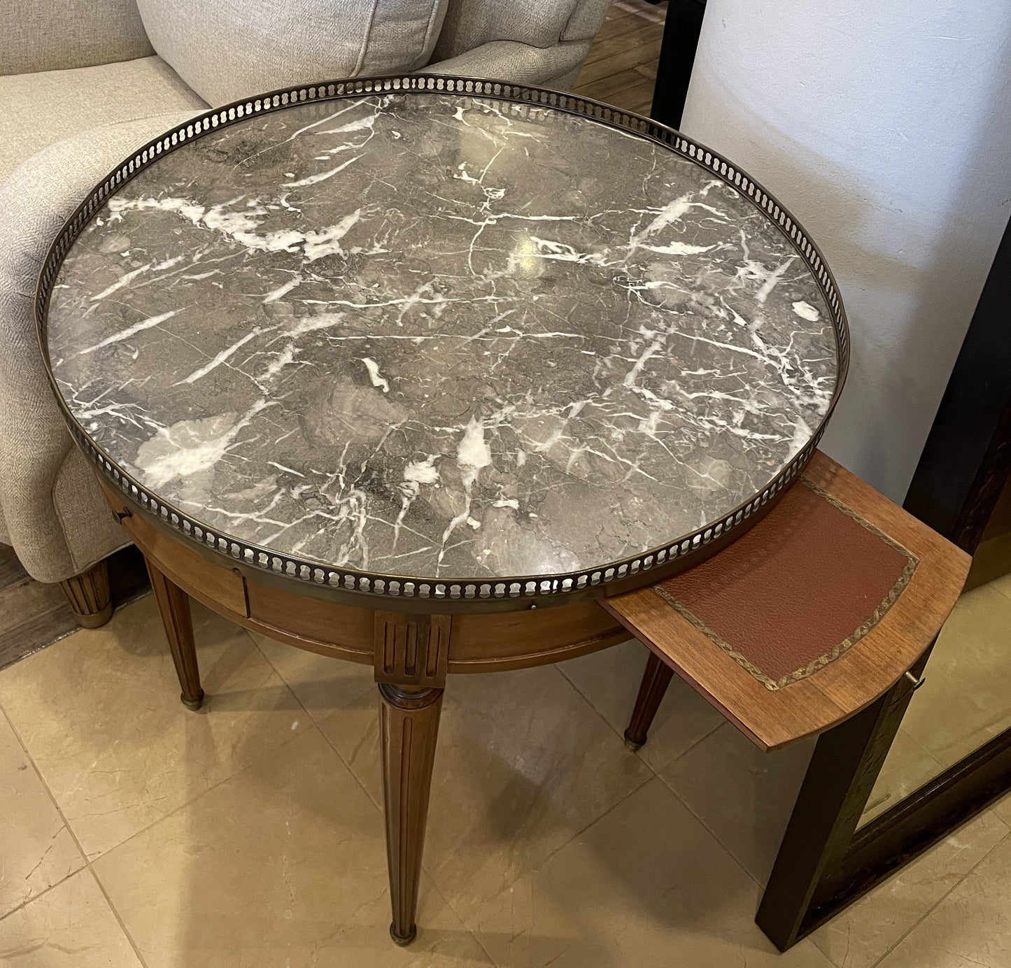 Vintage marble and maple end table with gallery, AS IS (0AN005)