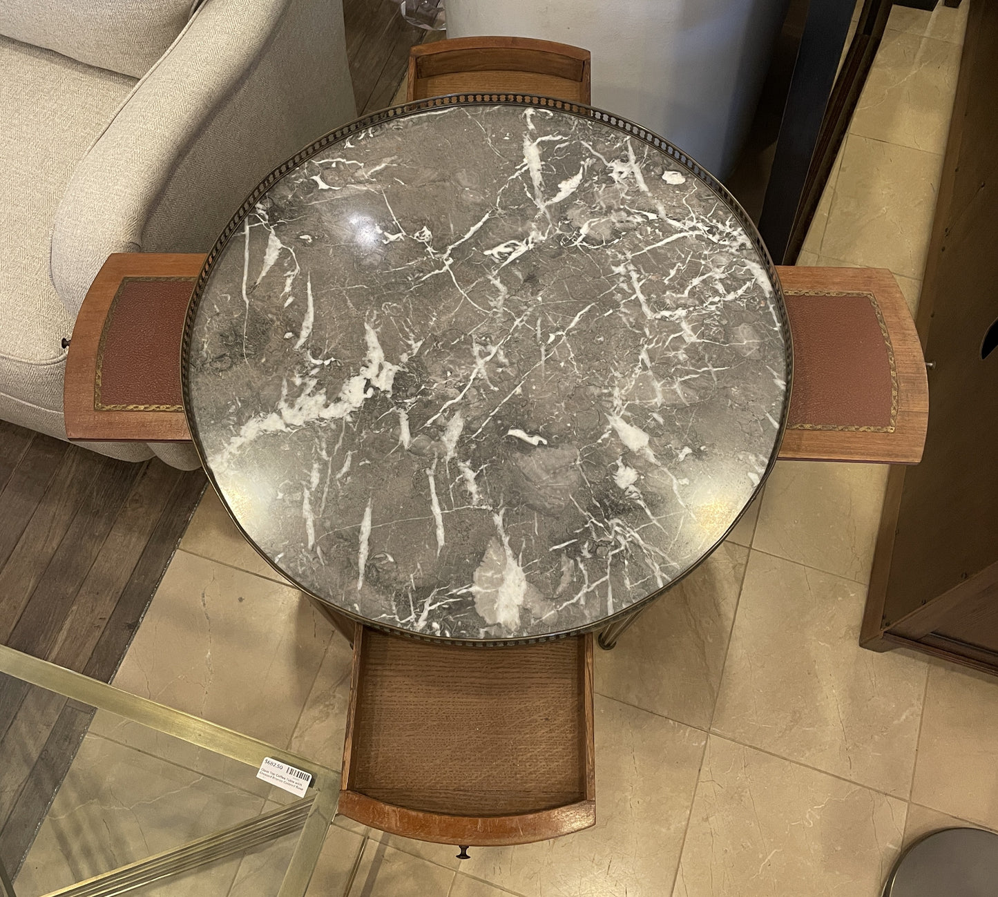 Vintage marble and maple end table with gallery, AS IS (0AN005)