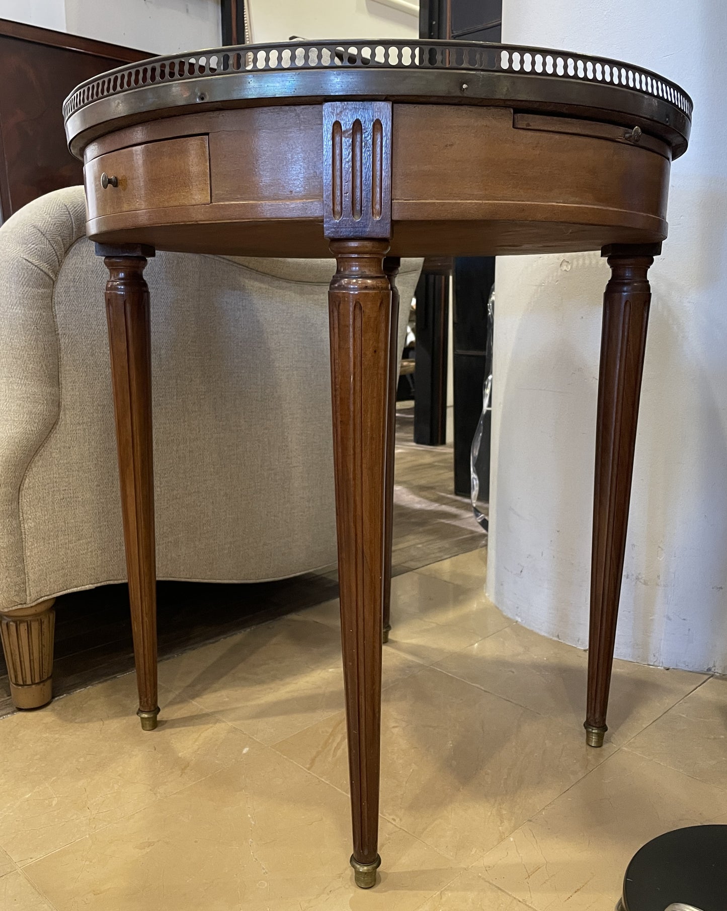 Vintage marble and maple end table with gallery, AS IS (0AN005)
