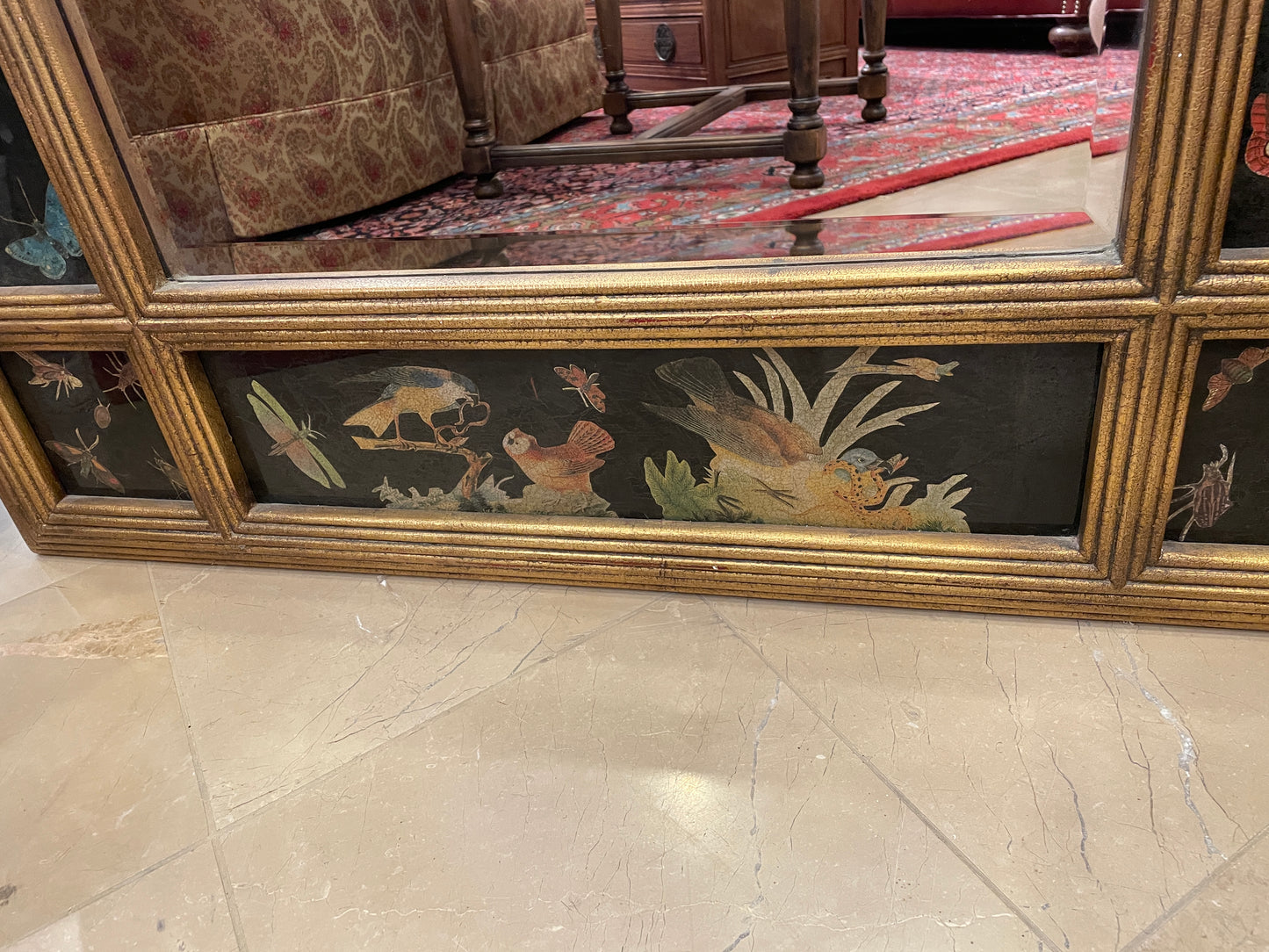 Reverse Painted Parrot Floor Mirror with Gilded Frame (0G1001)