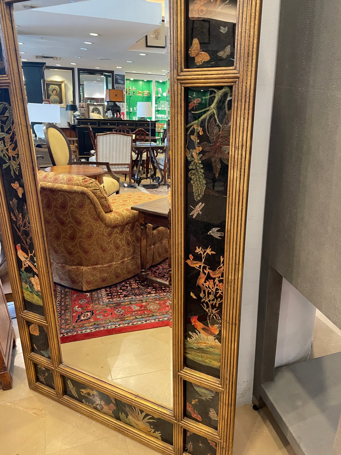 Reverse Painted Parrot Floor Mirror with Gilded Frame (0G1001)